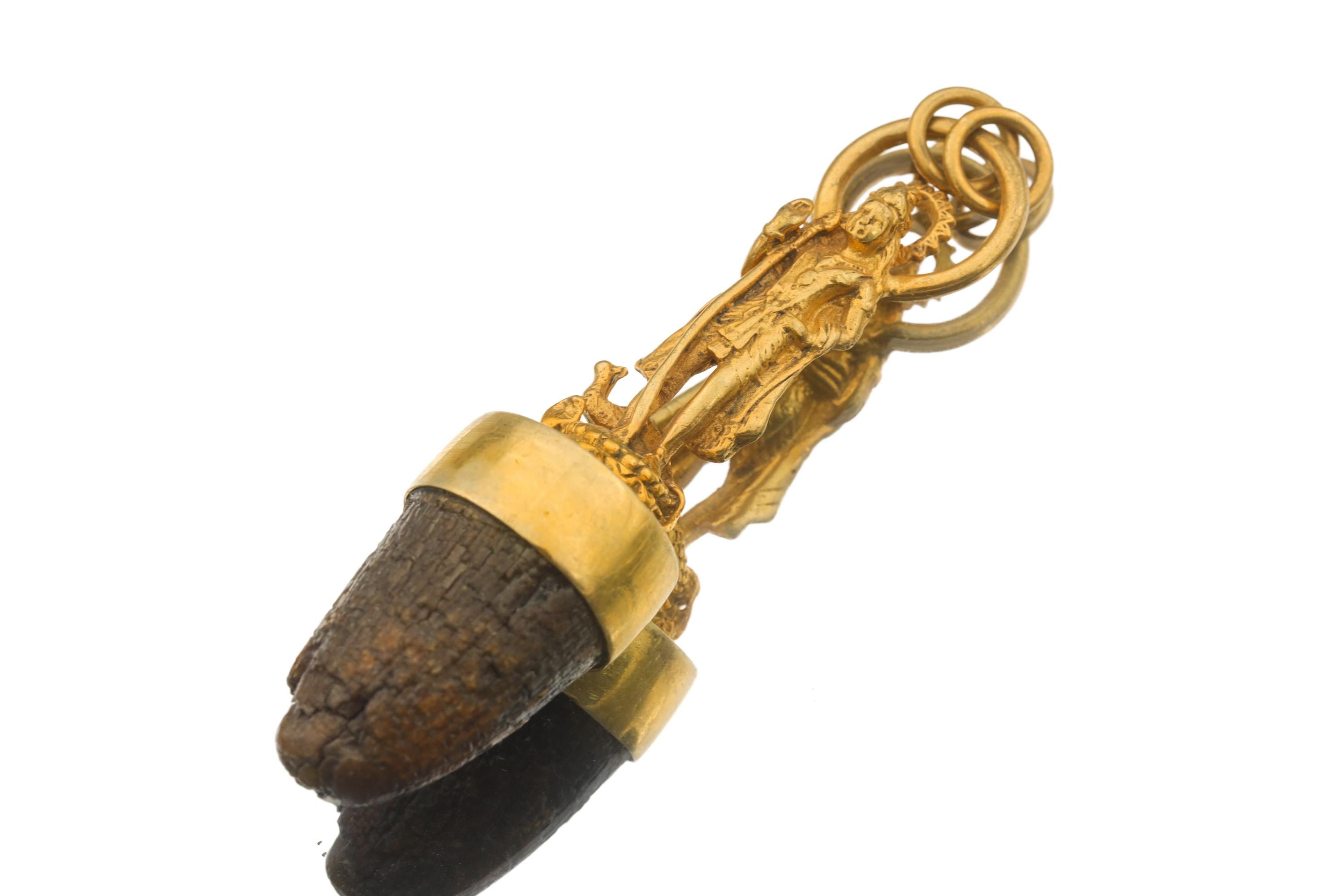 Gold Plated Shiva Talisman Pendant: Cow Horn Spiritual Jewelry