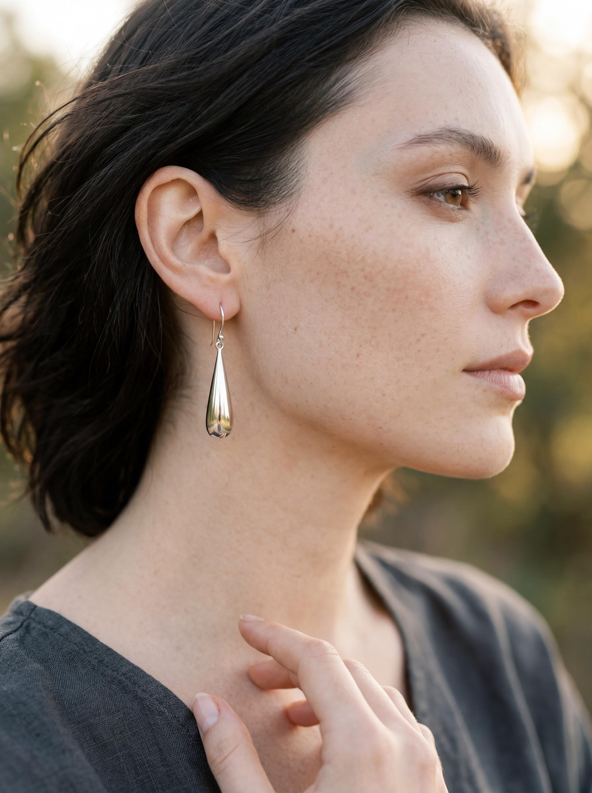 Sterling Silver Teardrop Earrings 925 High Shine Polish Minimalist Drop Dangle Jewelry Elegant Modern Gift for Her Sleek Liquid Metal Style
