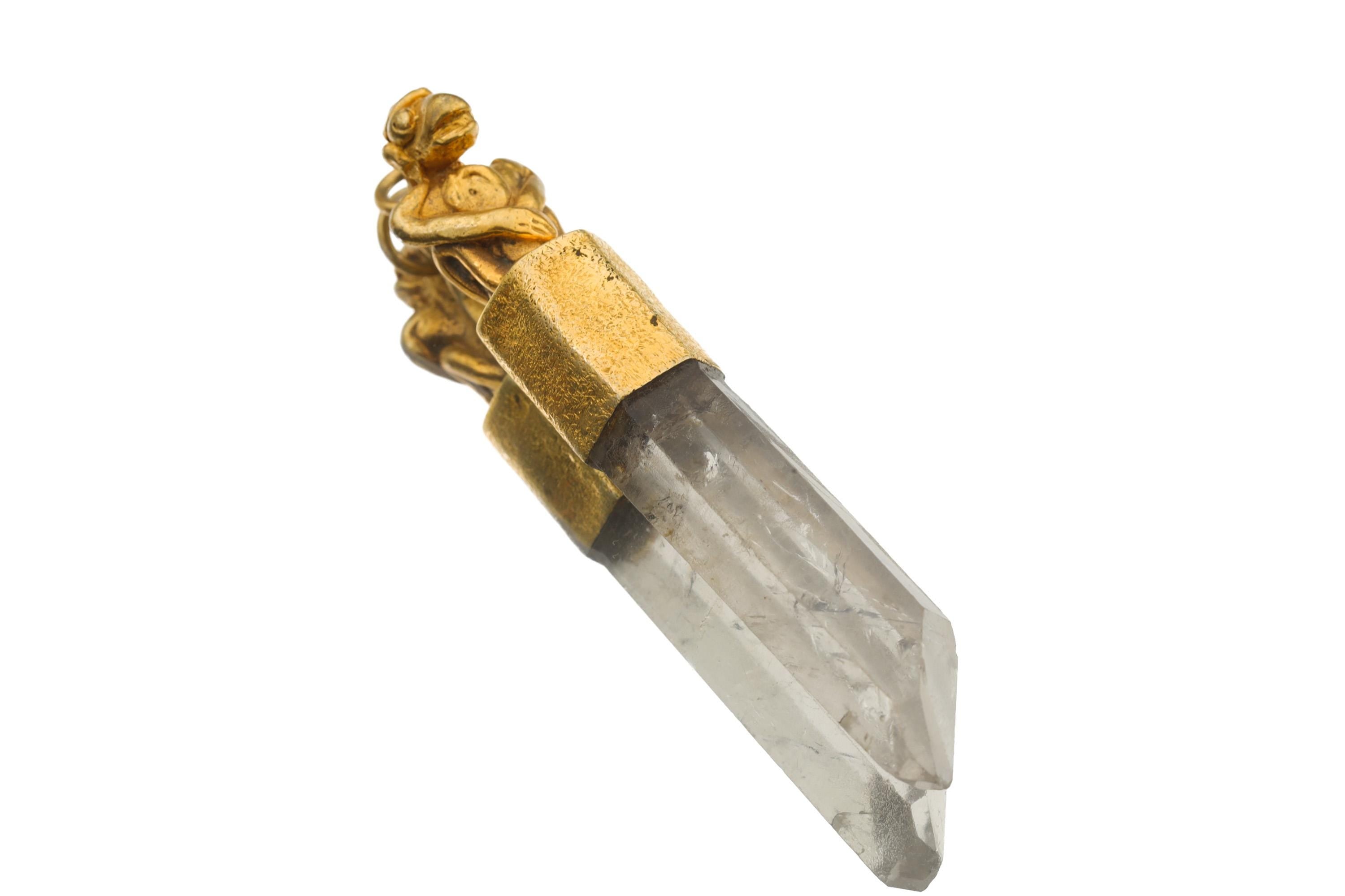 Gold-Plated Monkey Talisman Pendant: Lemurian Quartz, Crown Chakra