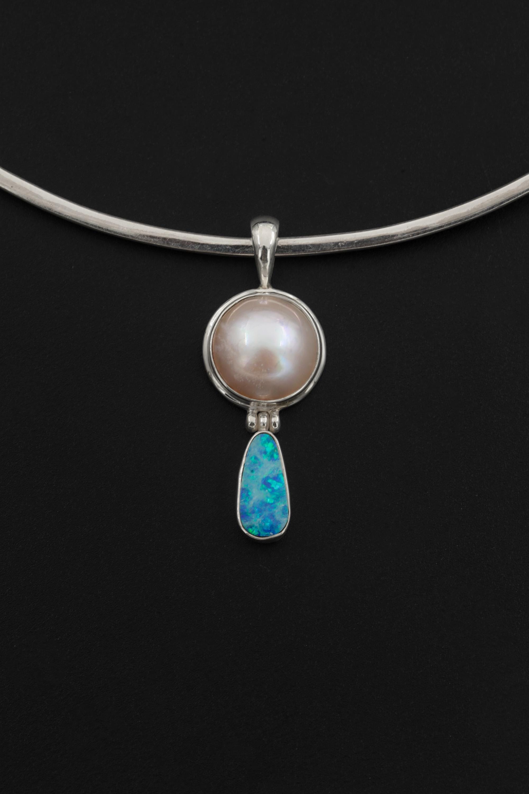 Sterling Silver Pearl Opal Pendant Necklace, Round Pear Shape Drop Jewelry