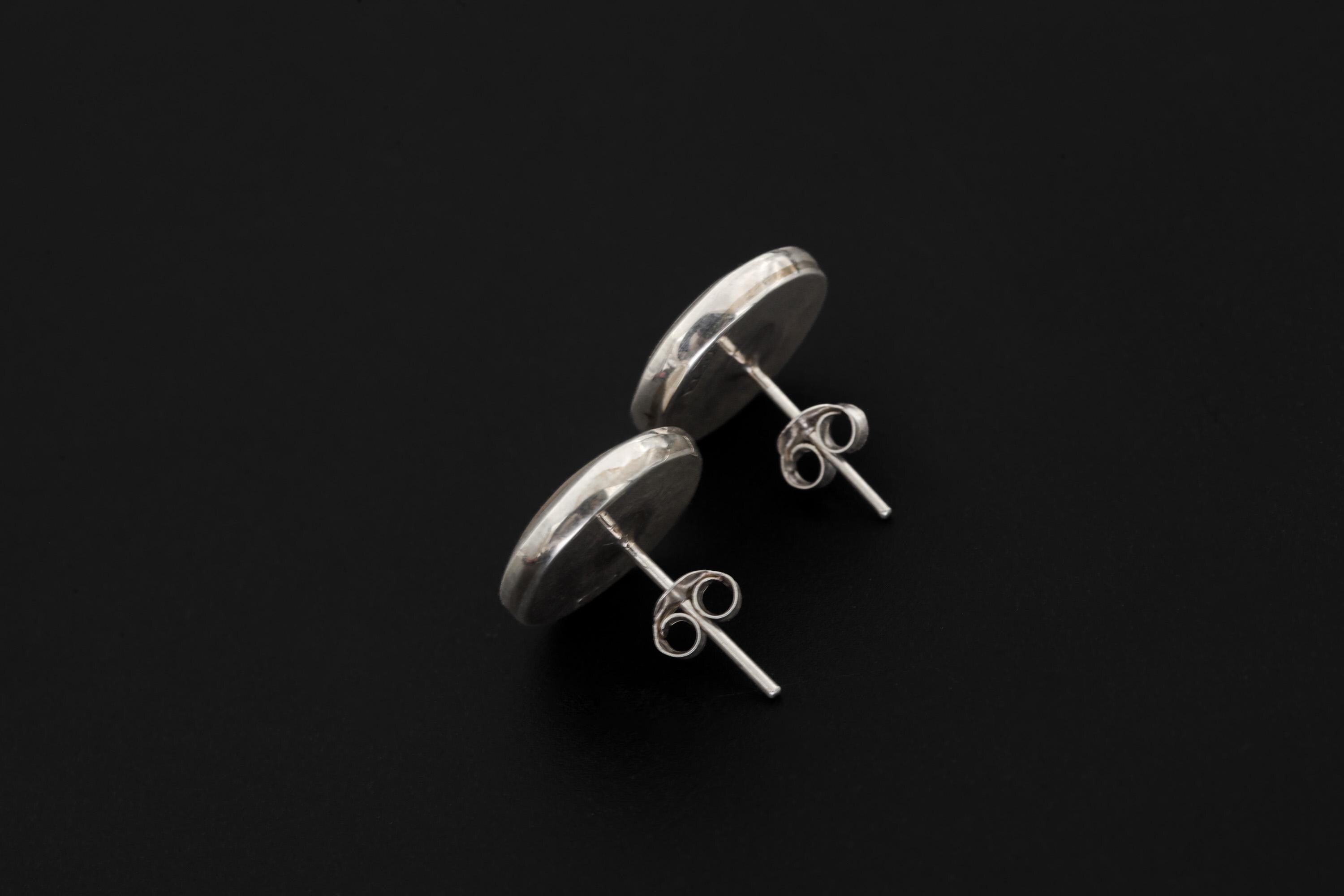 Mother of Pearl Stud Earrings, Sterling Silver Round Shell, Ocean Energy Jewelry