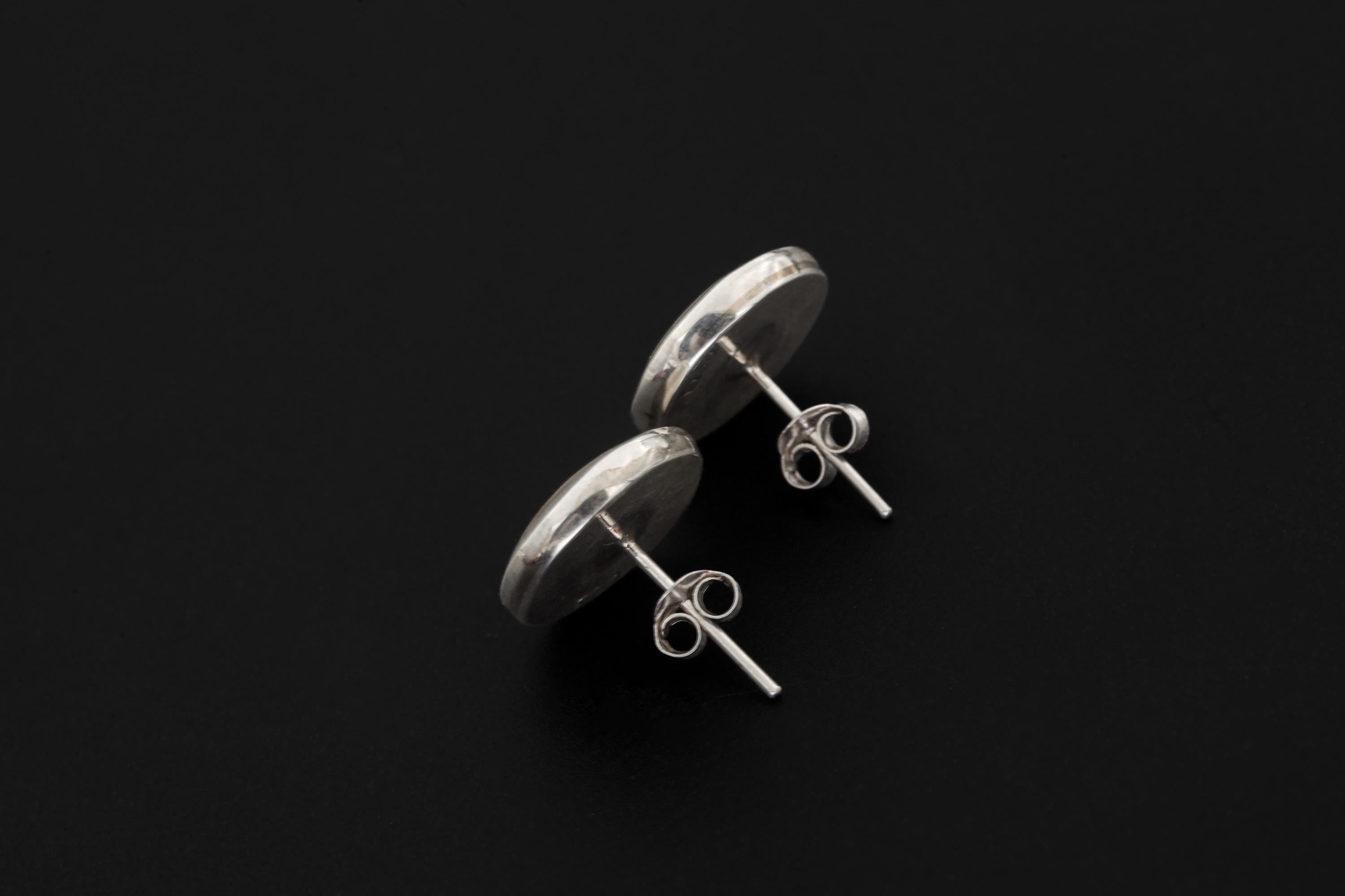Round Mother of Pearl Earrings 925 Silver Shell Studs High Shine Bezel Set Ocean Lunar Jewelry Handmade Gift