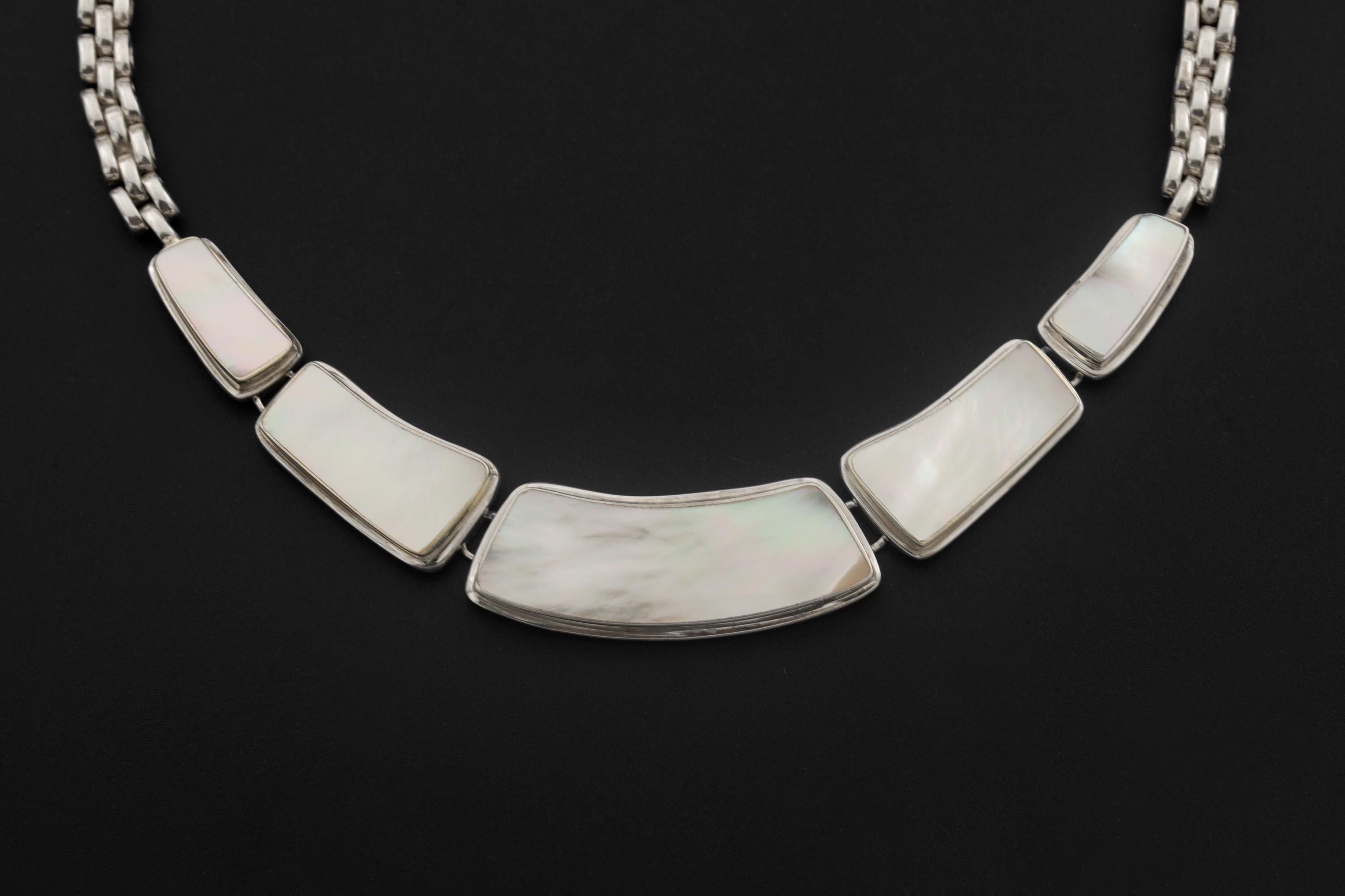 Handmade Mother of Pearl Necklace, 925 Sterling Silver Chain, Minimalist Ocean Shell Jewelry