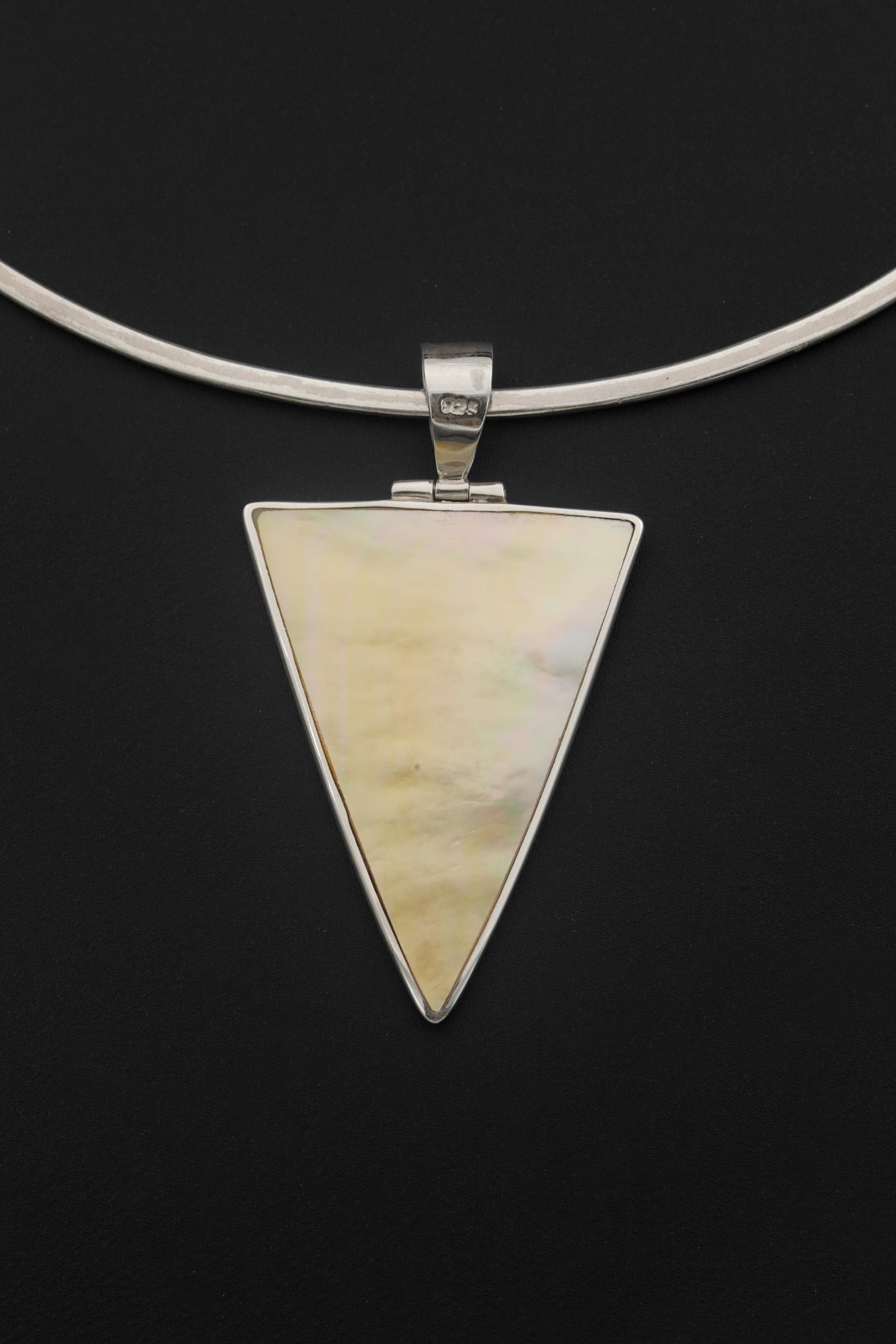 Triangular Mother of Pearl Pendant Necklace, Sterling Silver High Shine Shell Jewelry