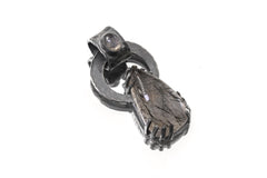 Black Rutile Quartz and Blue Moonstone - Oxidised Hammered Sterling Silver - Claw Set Pendant