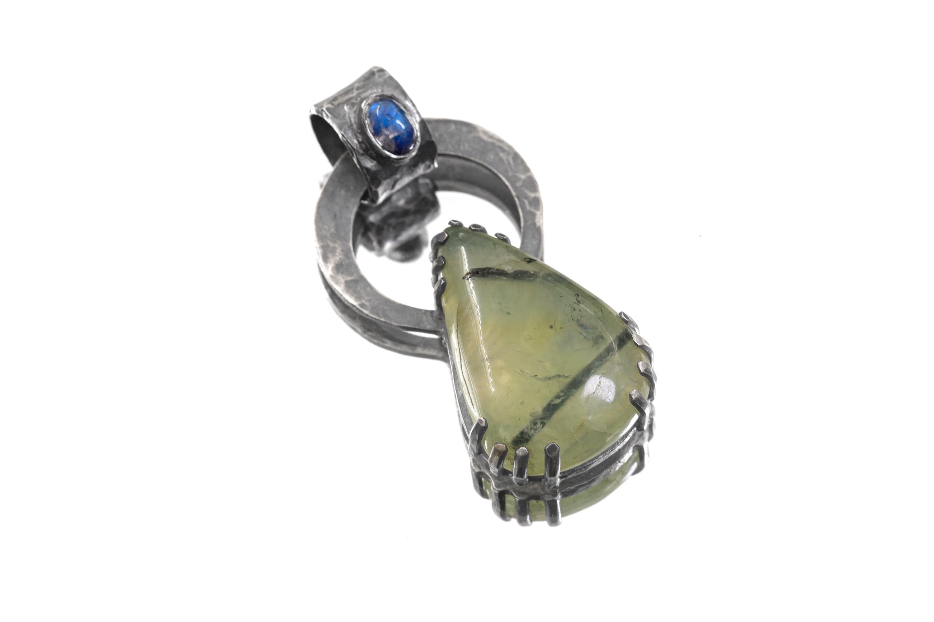 Blue Moonstone Peridot Pendant 925 Sterling Silver Oxidized Claw Necklace Third Eye Heart Chakra Gift