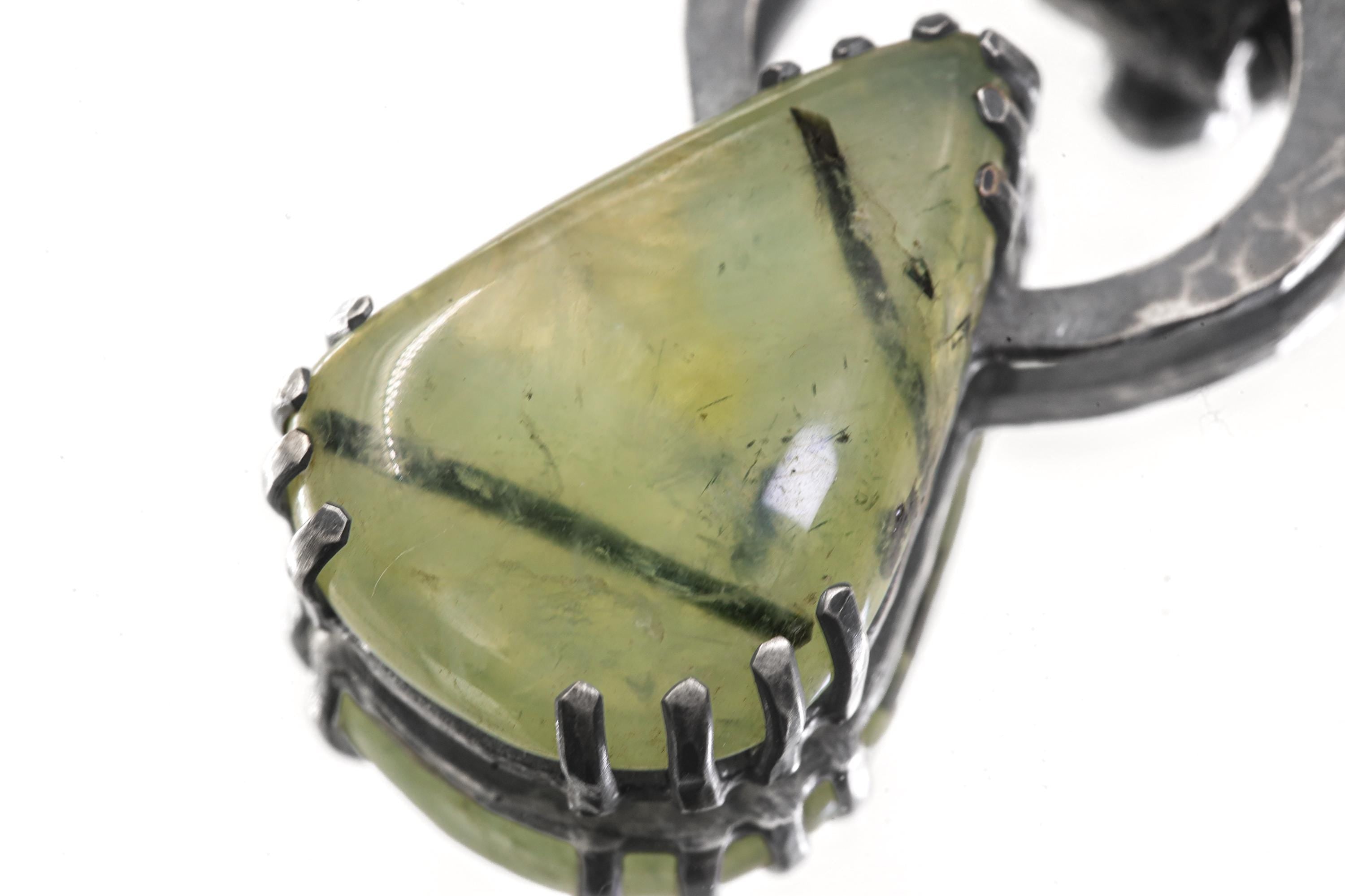 Blue Moonstone Peridot Pendant 925 Sterling Silver Oxidized Claw Necklace Third Eye Heart Chakra Gift