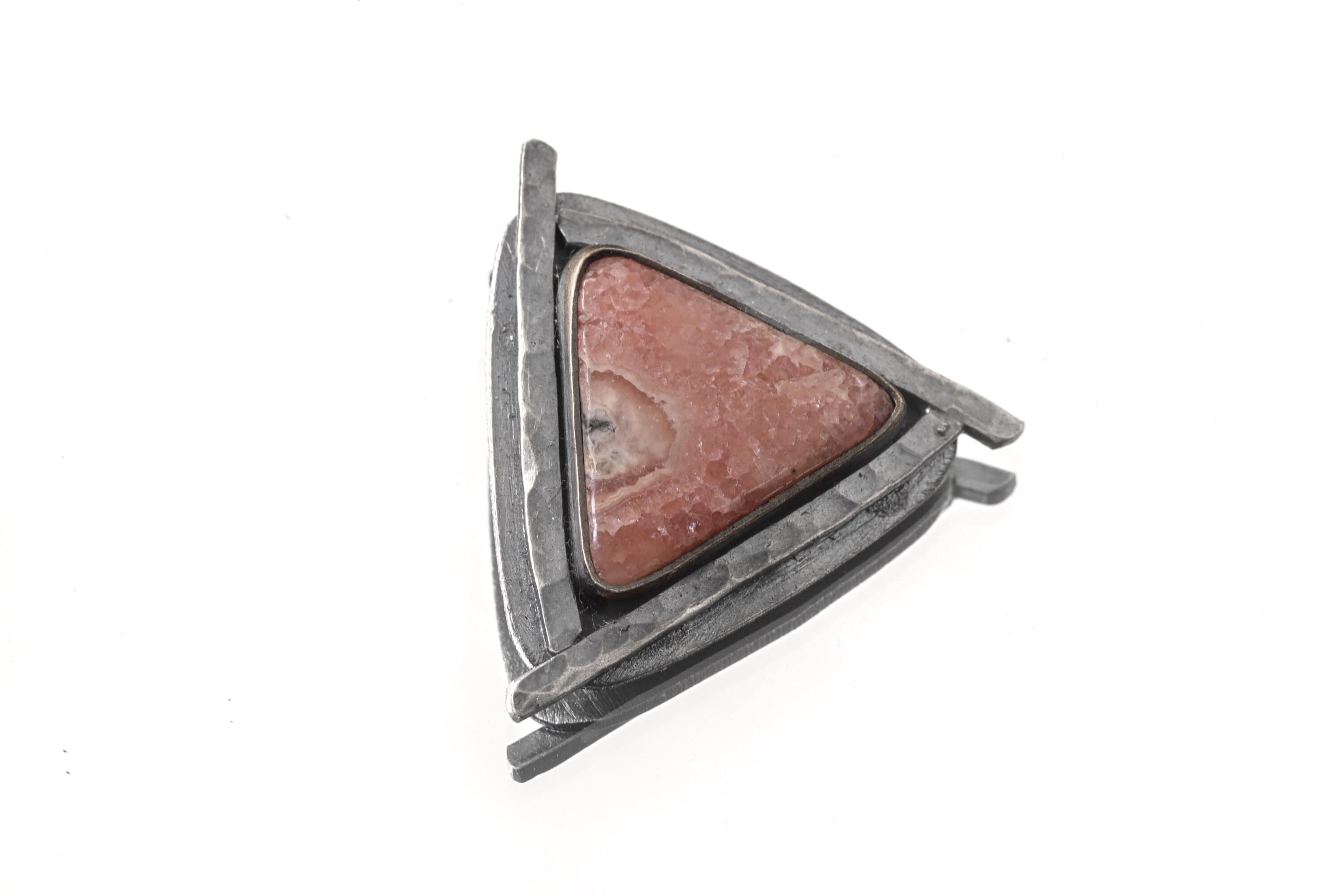 Oxidized Sterling Silver Rhodochrosite Pendant: Heart Chakra Healing