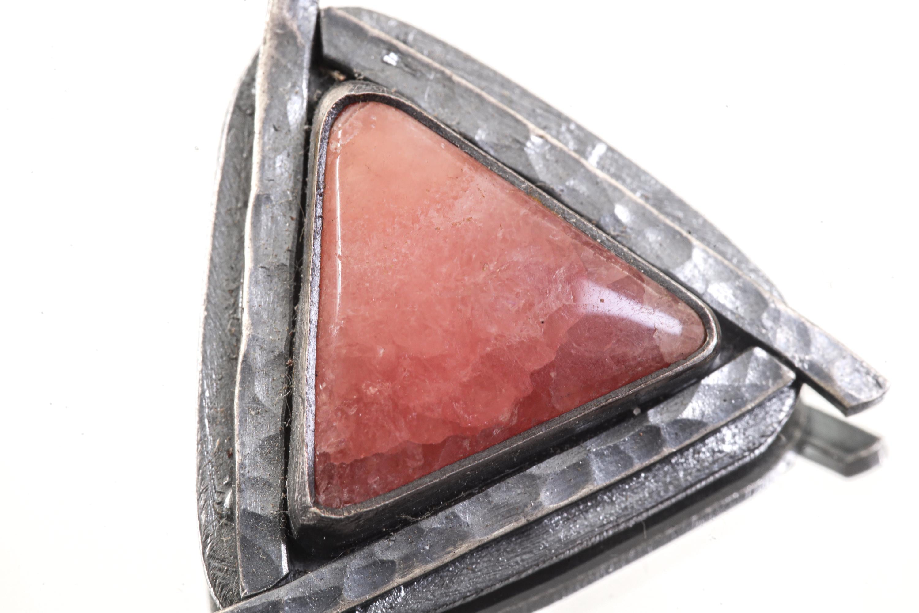 Oxidized Sterling Silver Rhodochrosite Pendant: Heart Chakra Gemstone
