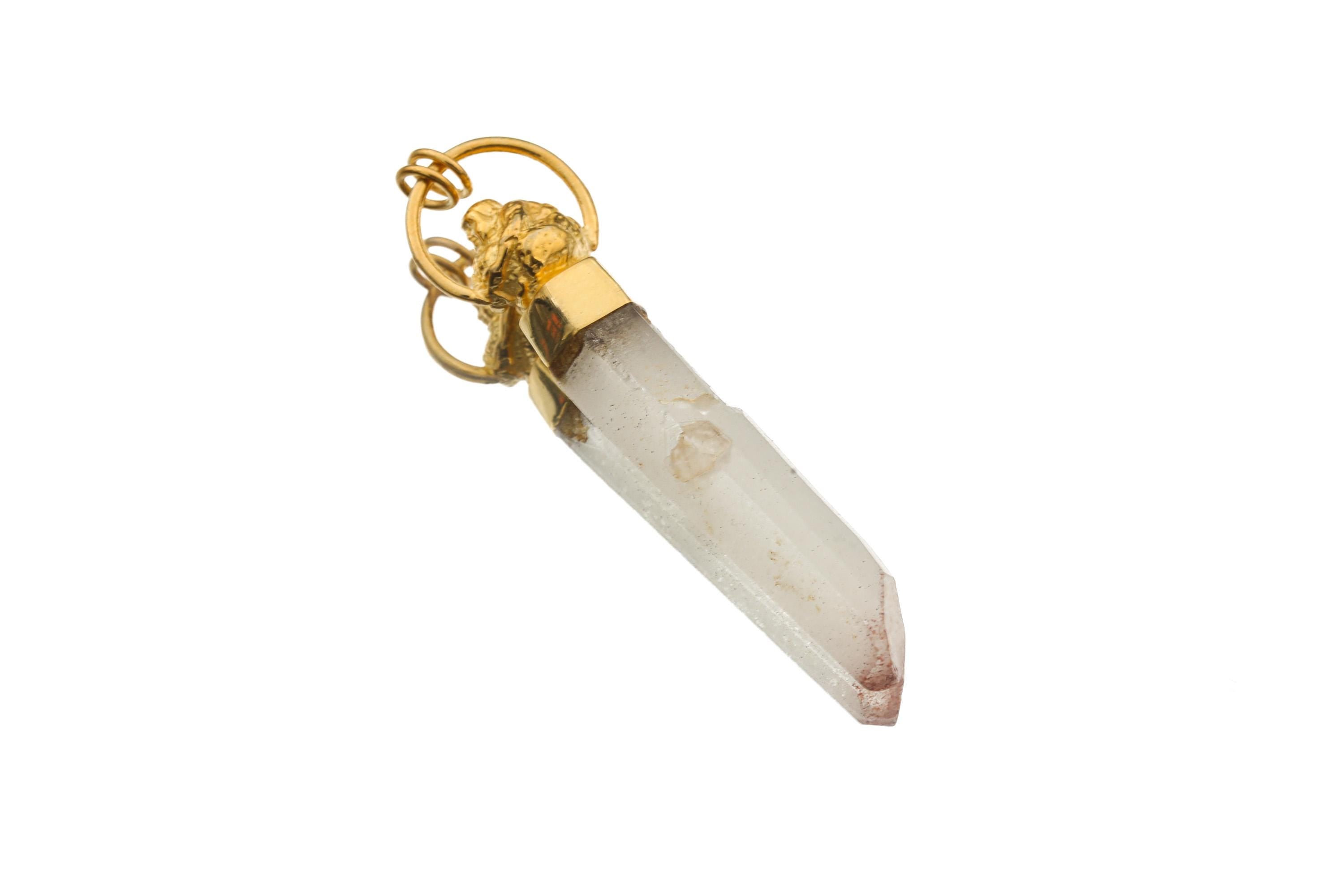 Natural Strawberry Quartz Point - Gold Plated Sterling Silver set - Big Round Buddha - Crystal Pendant