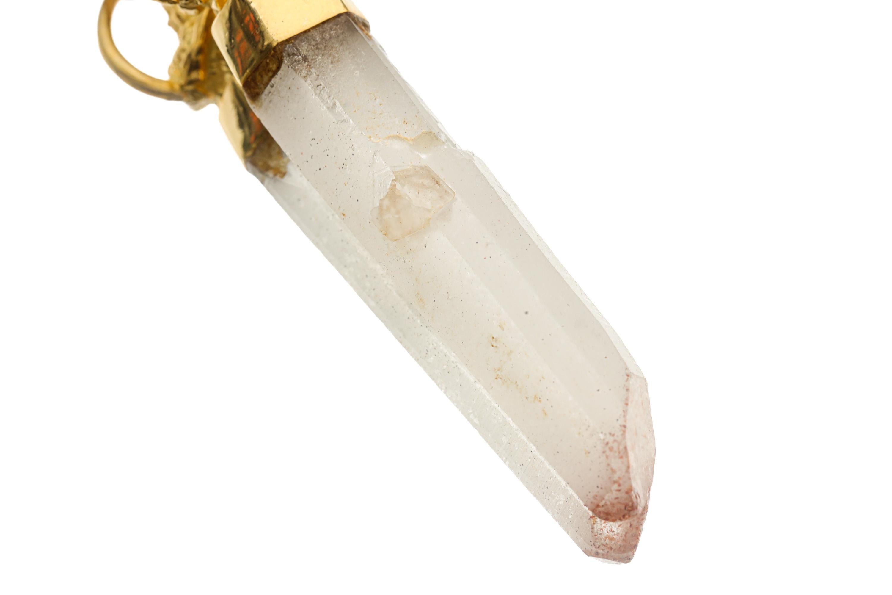 Natural Strawberry Quartz Point - Gold Plated Sterling Silver set - Big Round Buddha - Crystal Pendant