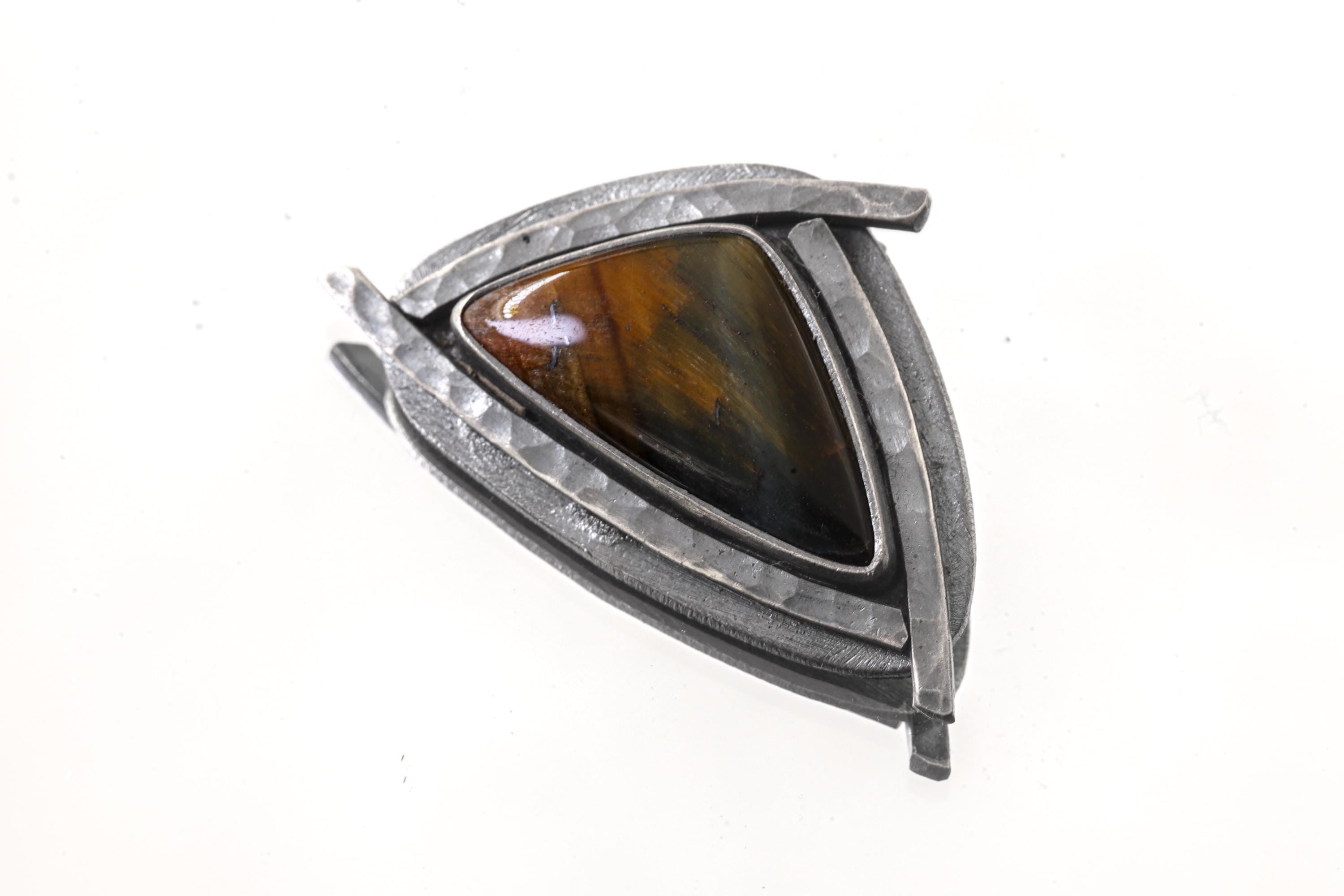 Tiger Eye Triangle Pendant 925 Sterling Silver Oxidized Necklace Solar Plexus Root Chakra Leo Capricorn Gift