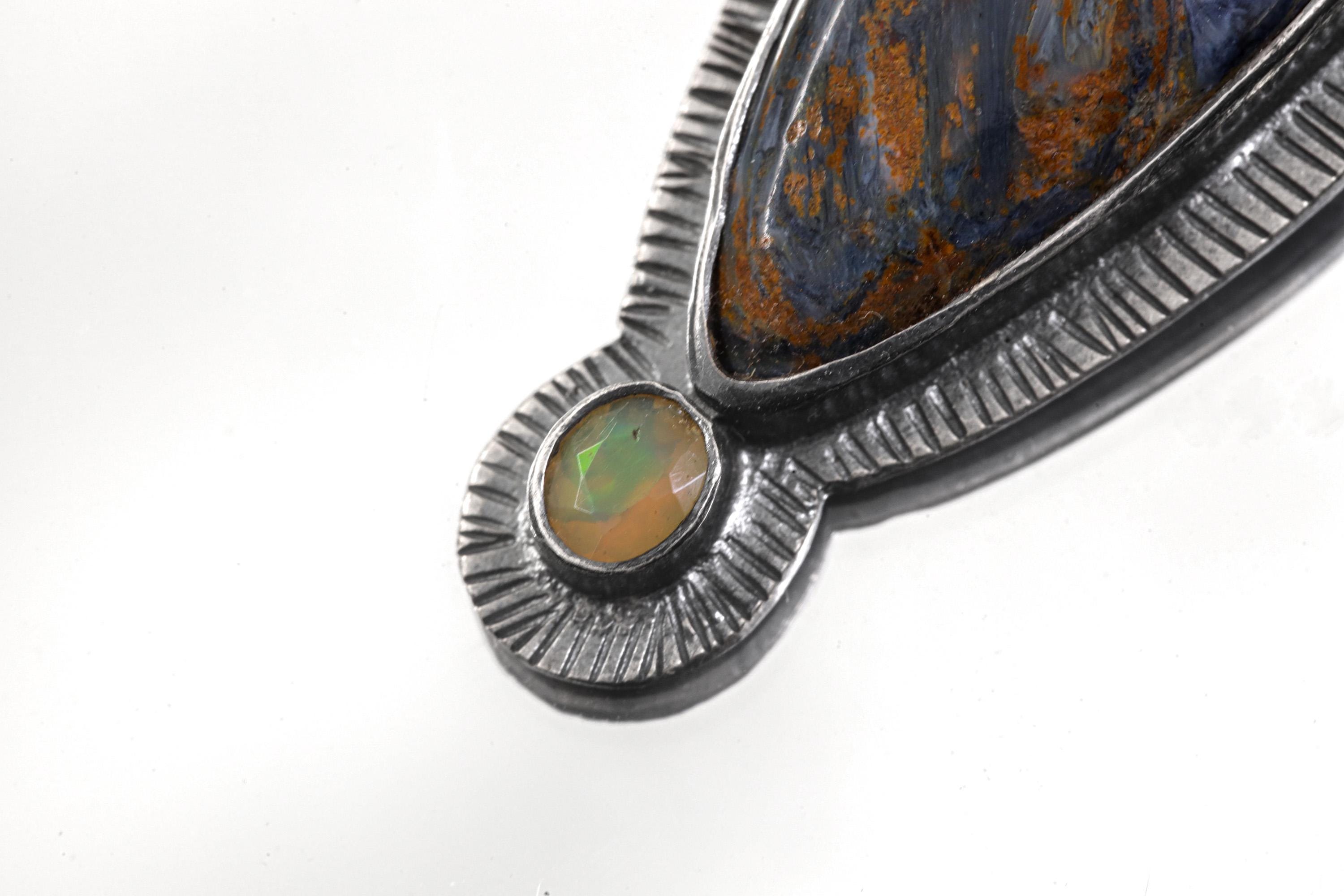 Pietersite Ethiopian Opal Pendant 925 Sterling Silver Sunburst Necklace Third Eye Crown Chakra Gift