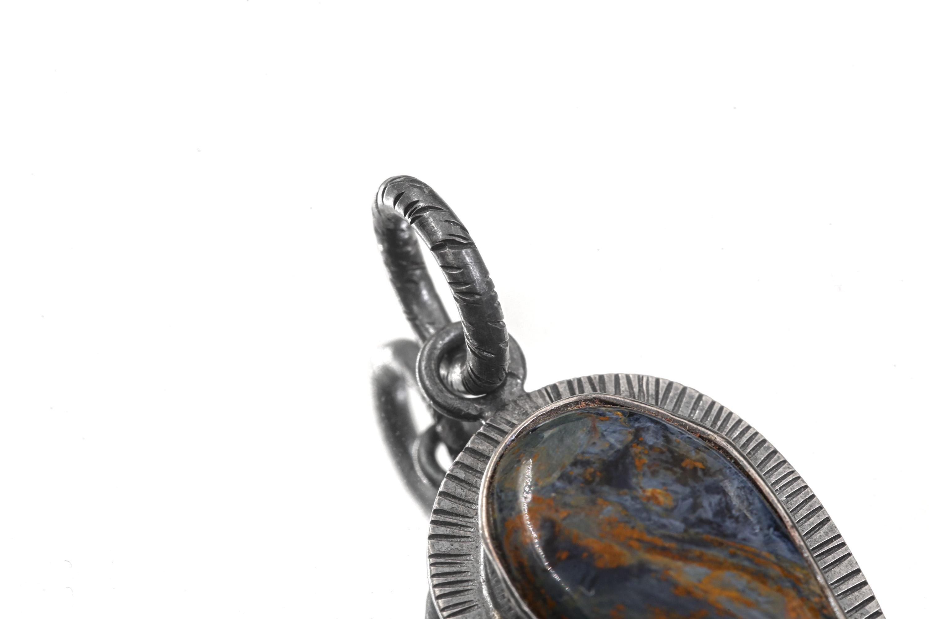 Pietersite & Ethiopian Opal Pendant: Oxidized Sterling Silver Sun Ray Design