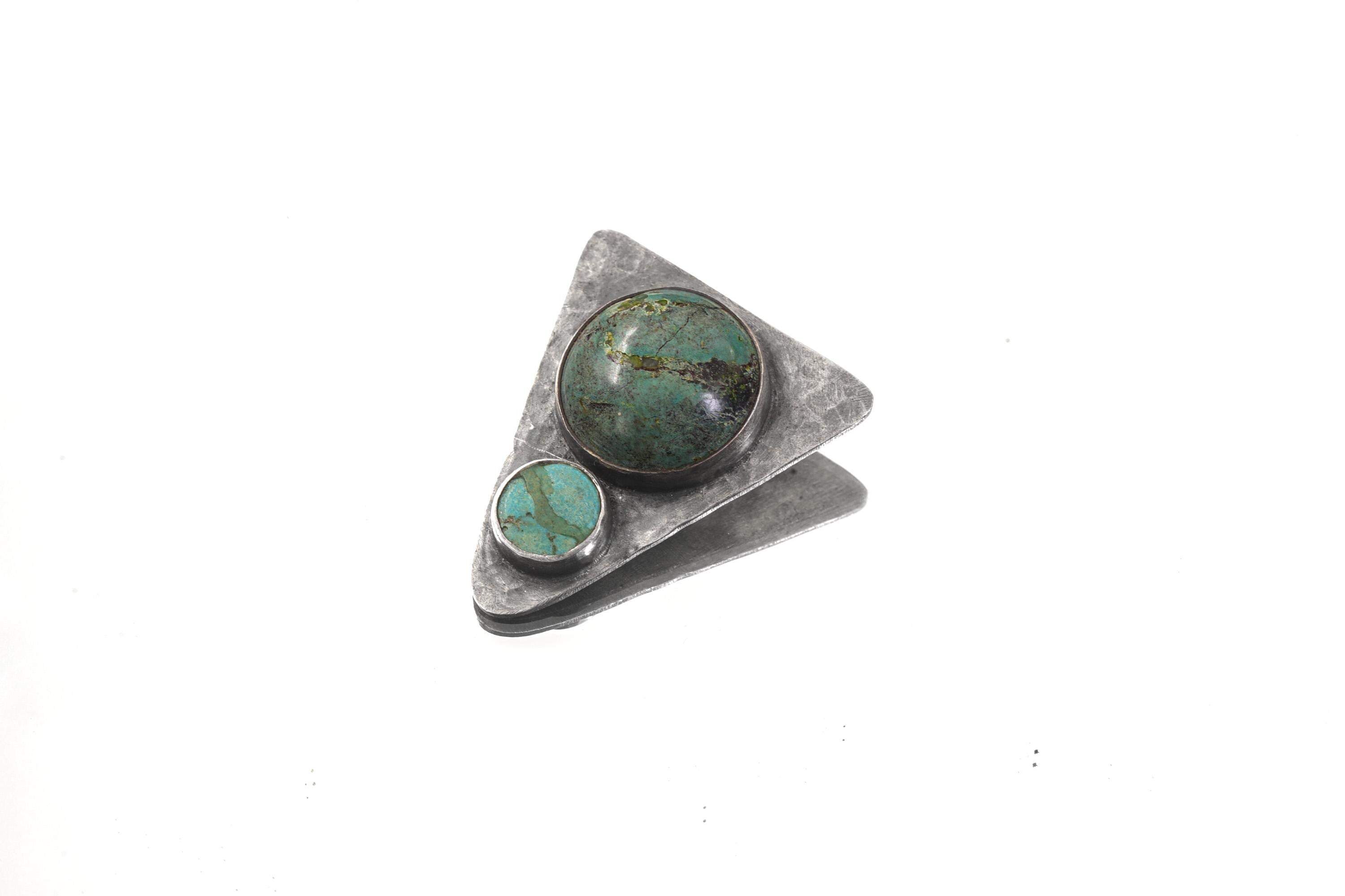 Hammered Turquoise Triangle Pendant: Oxidized Sterling Silver, Calming Chakra