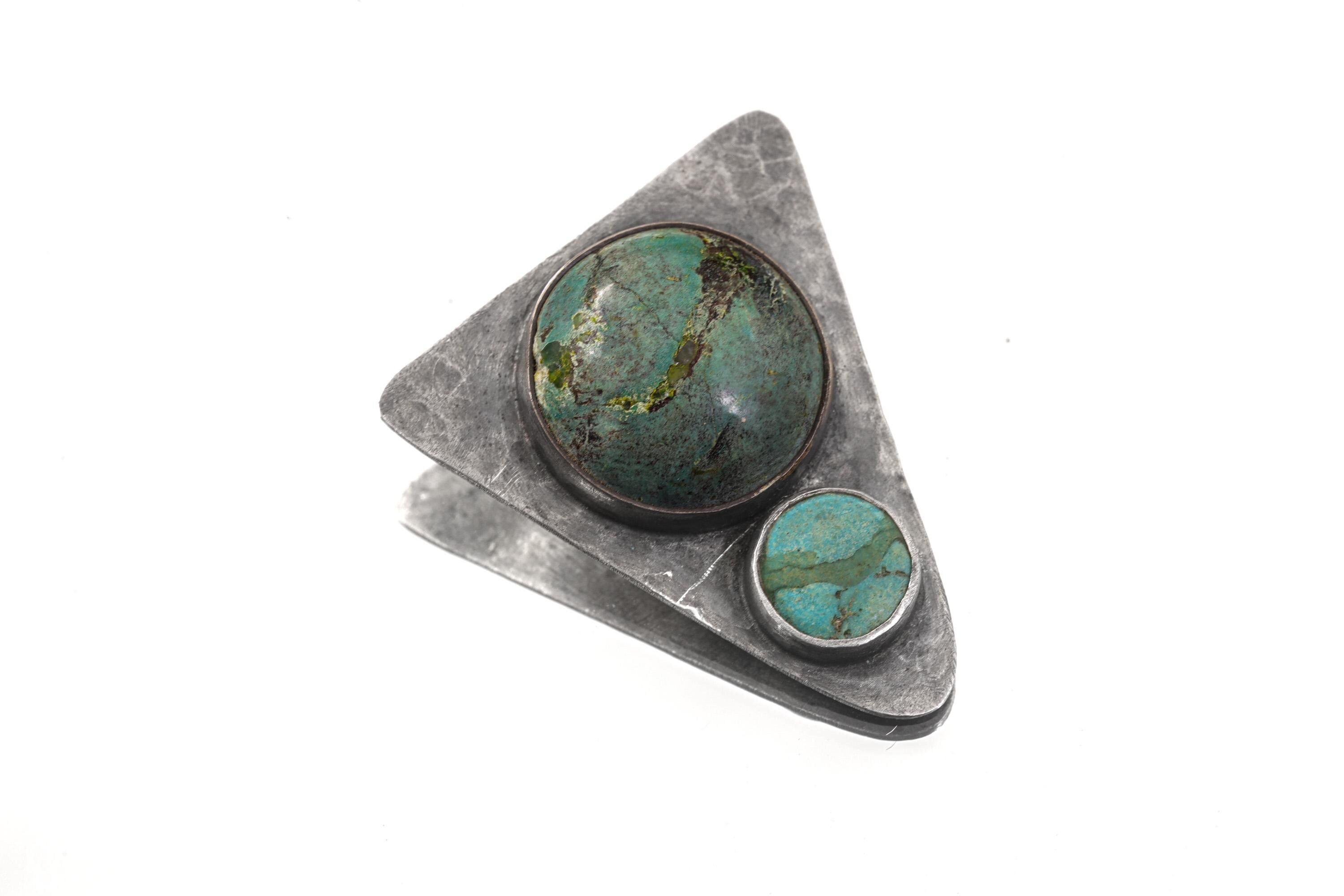 Hammered Turquoise Triangle Pendant: Oxidized Sterling Silver, Calming Chakra