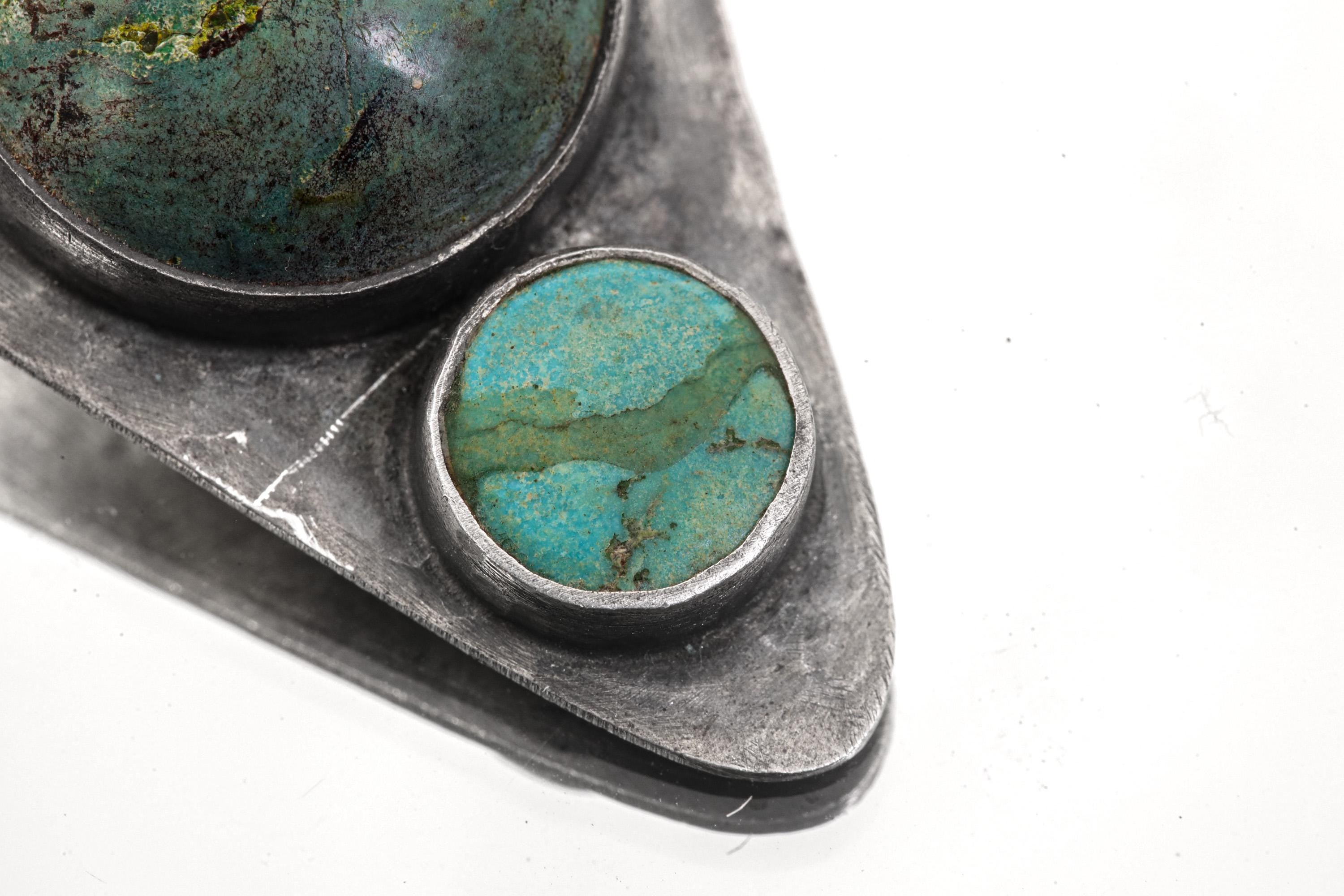 Hammered Turquoise Triangle Pendant: Oxidized Sterling Silver, Calming Chakra