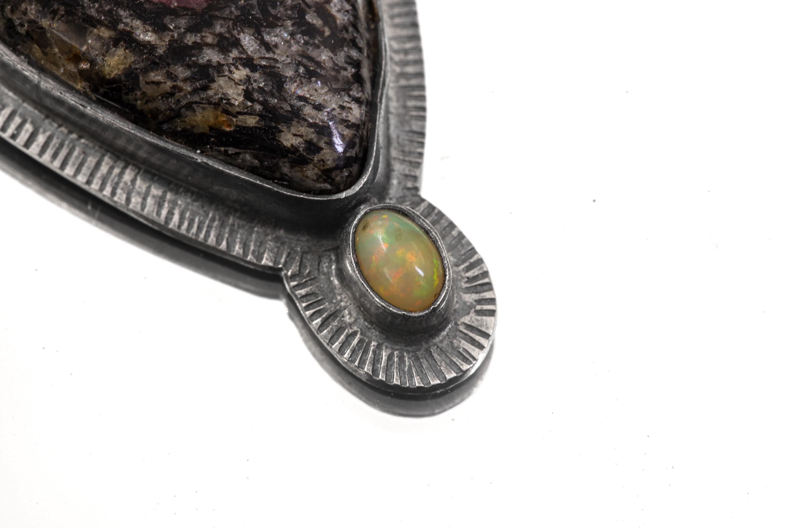 Balsa Ruby Ethiopian Opal Pendant 925 Sterling Silver Sun Ray Necklace Root Heart Crown Chakra Gift