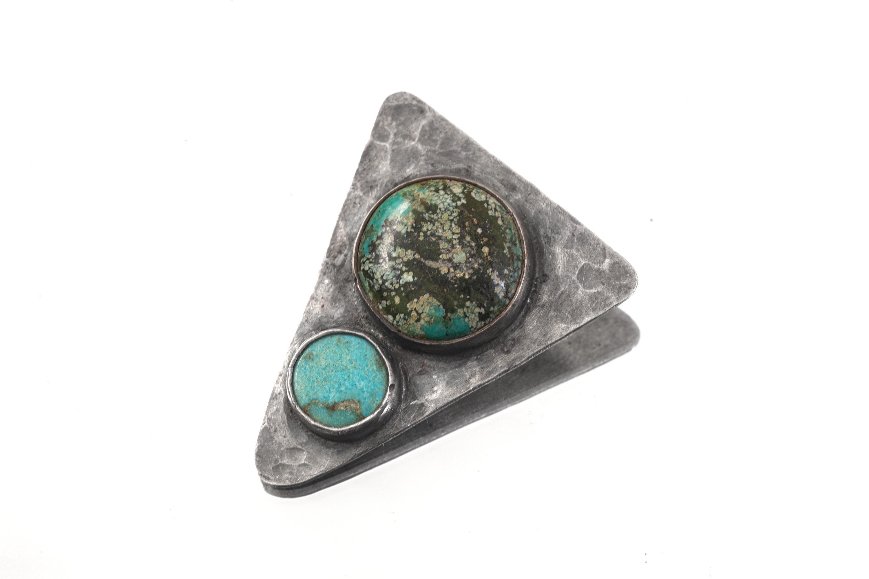 Hammered Turquoise Triangle Pendant: Oxidized Sterling Silver, Calming Chakra