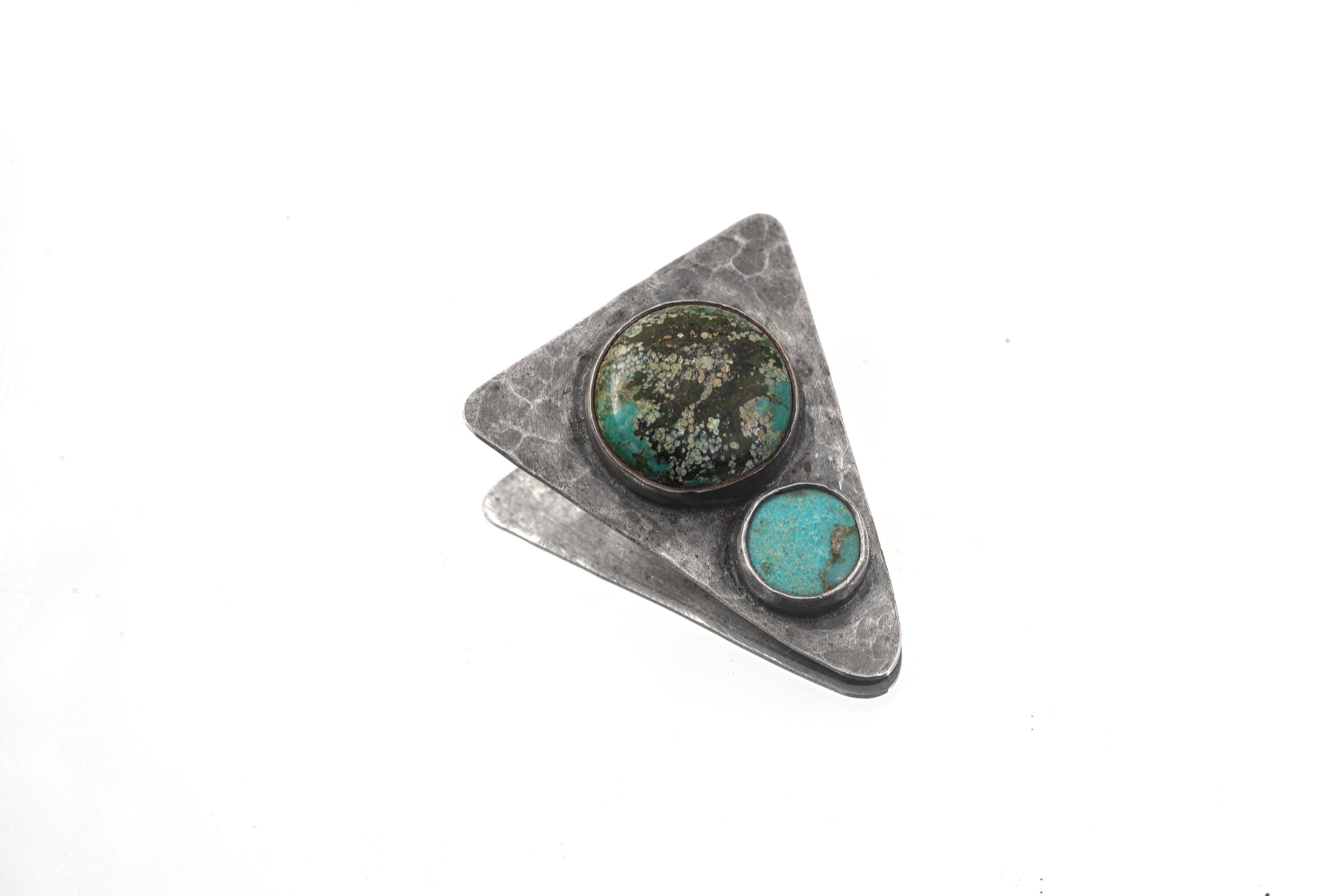 Hammered Turquoise Triangle Pendant: Oxidized Sterling Silver, Calming Chakra
