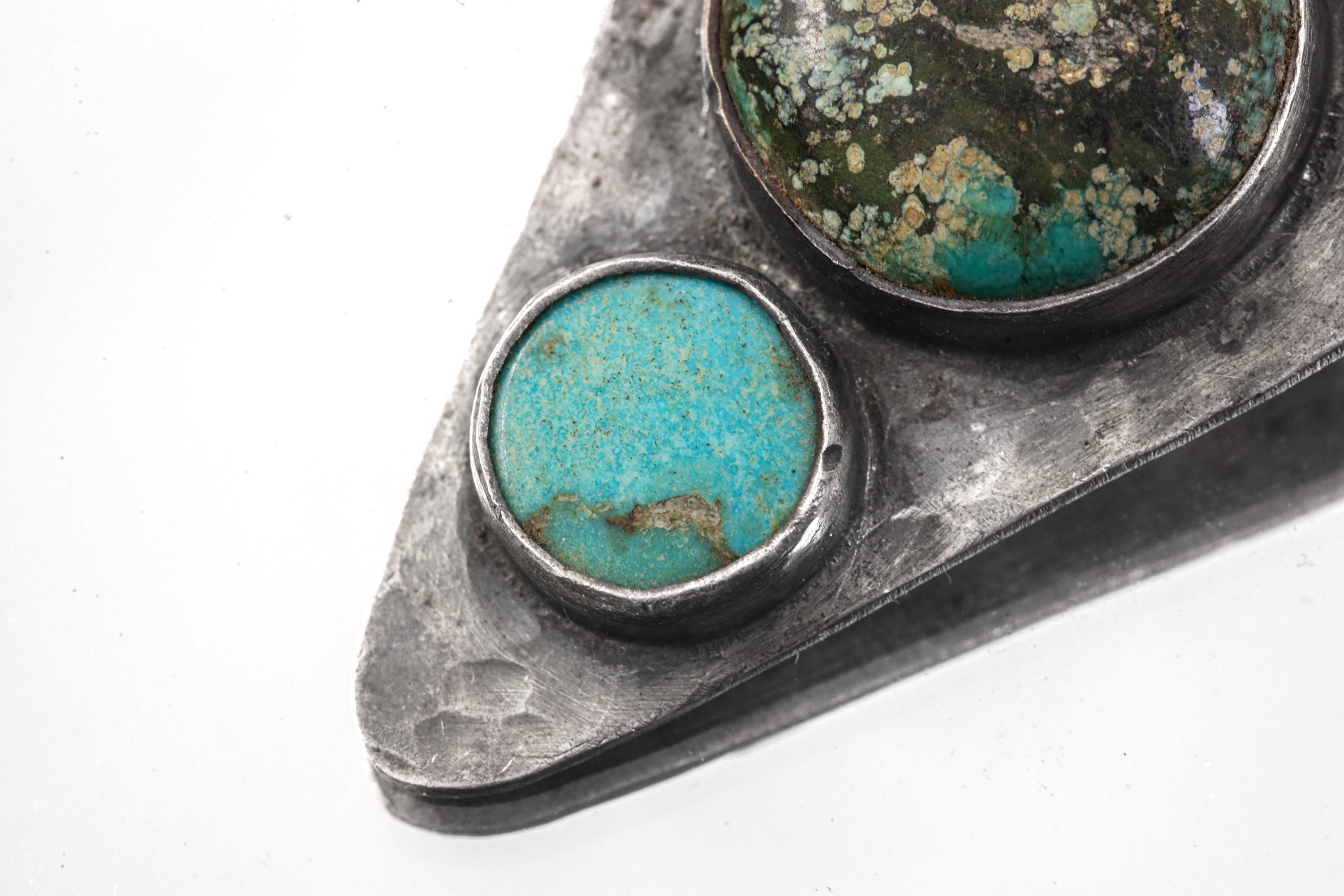 Hammered Turquoise Triangle Pendant: Oxidized Sterling Silver, Calming Chakra