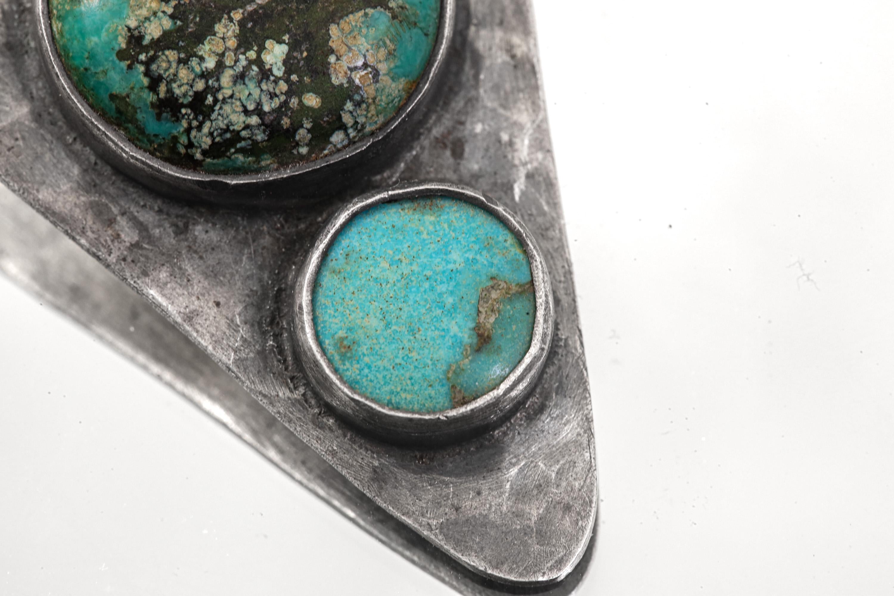 Hammered Turquoise Triangle Pendant: Oxidized Sterling Silver, Calming Chakra