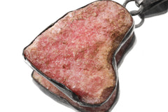 Raw Large gemmy Chunk of Rhodochrosite - Textured & Oxedised - 925 Silver Setting - Crystal Pendant Neckpiece