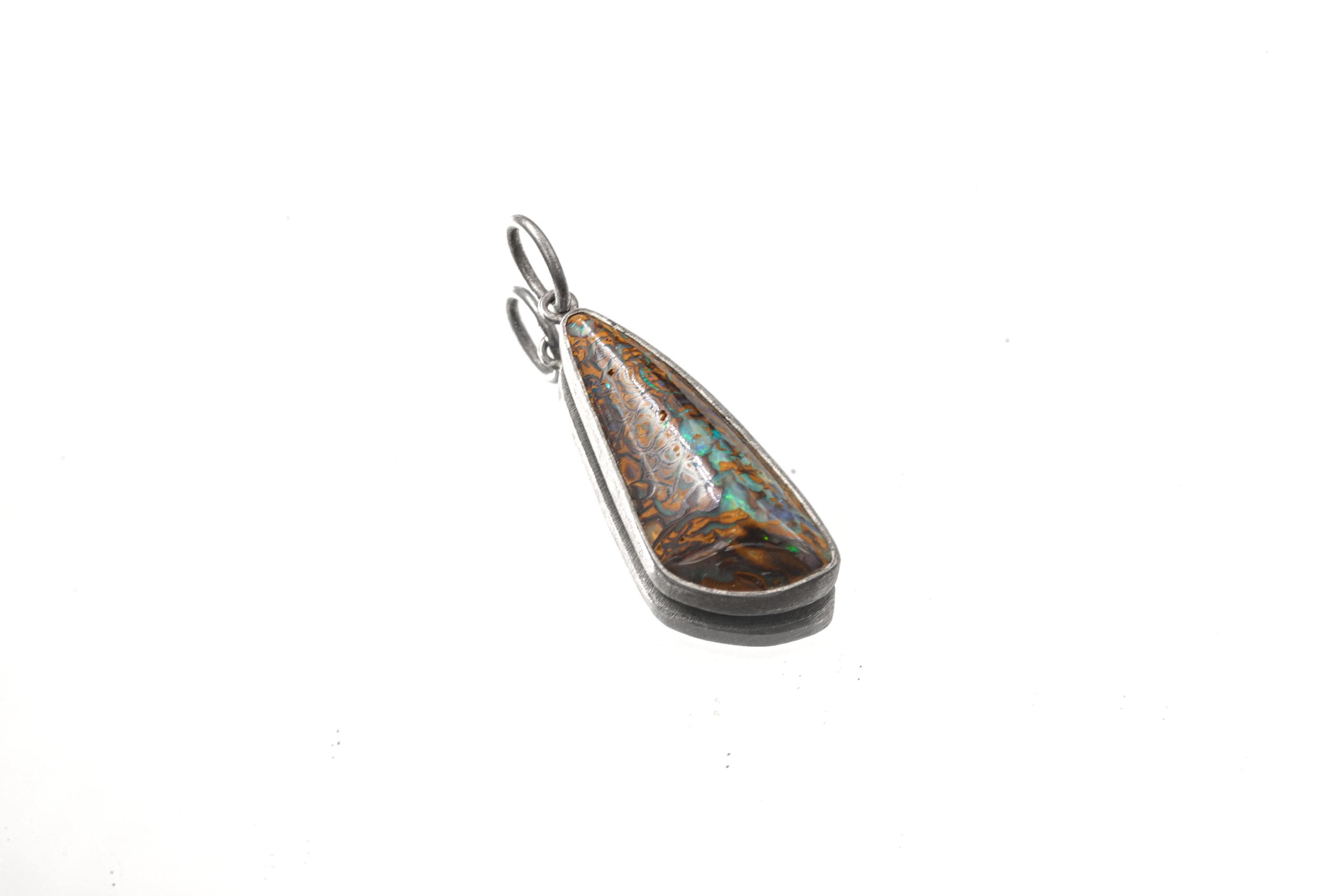 Boulder Opal Pendant: Australian Matrix Opal, 925 Silver Setting