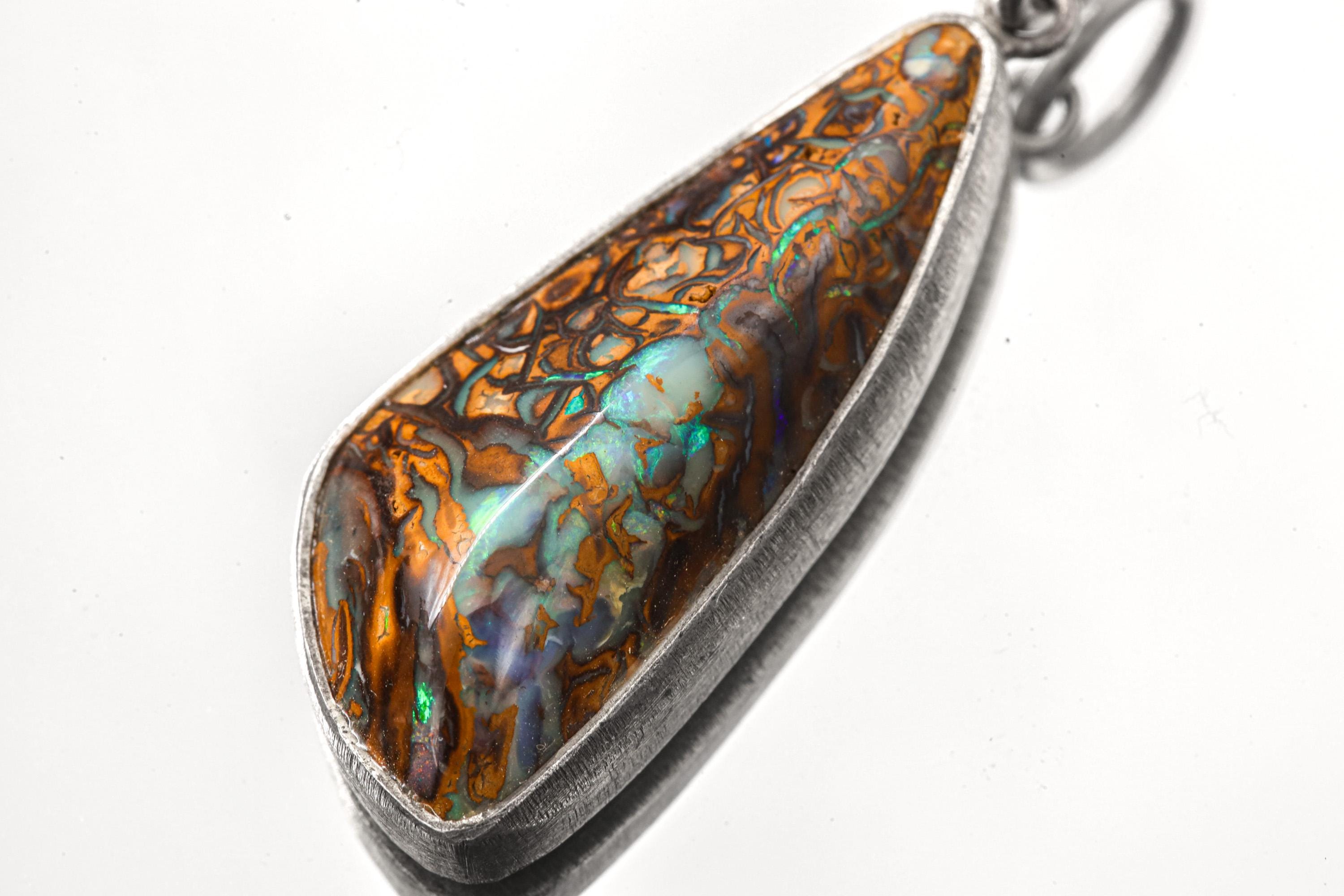 Boulder Opal Pendant: Australian Matrix Opal, 925 Silver Setting