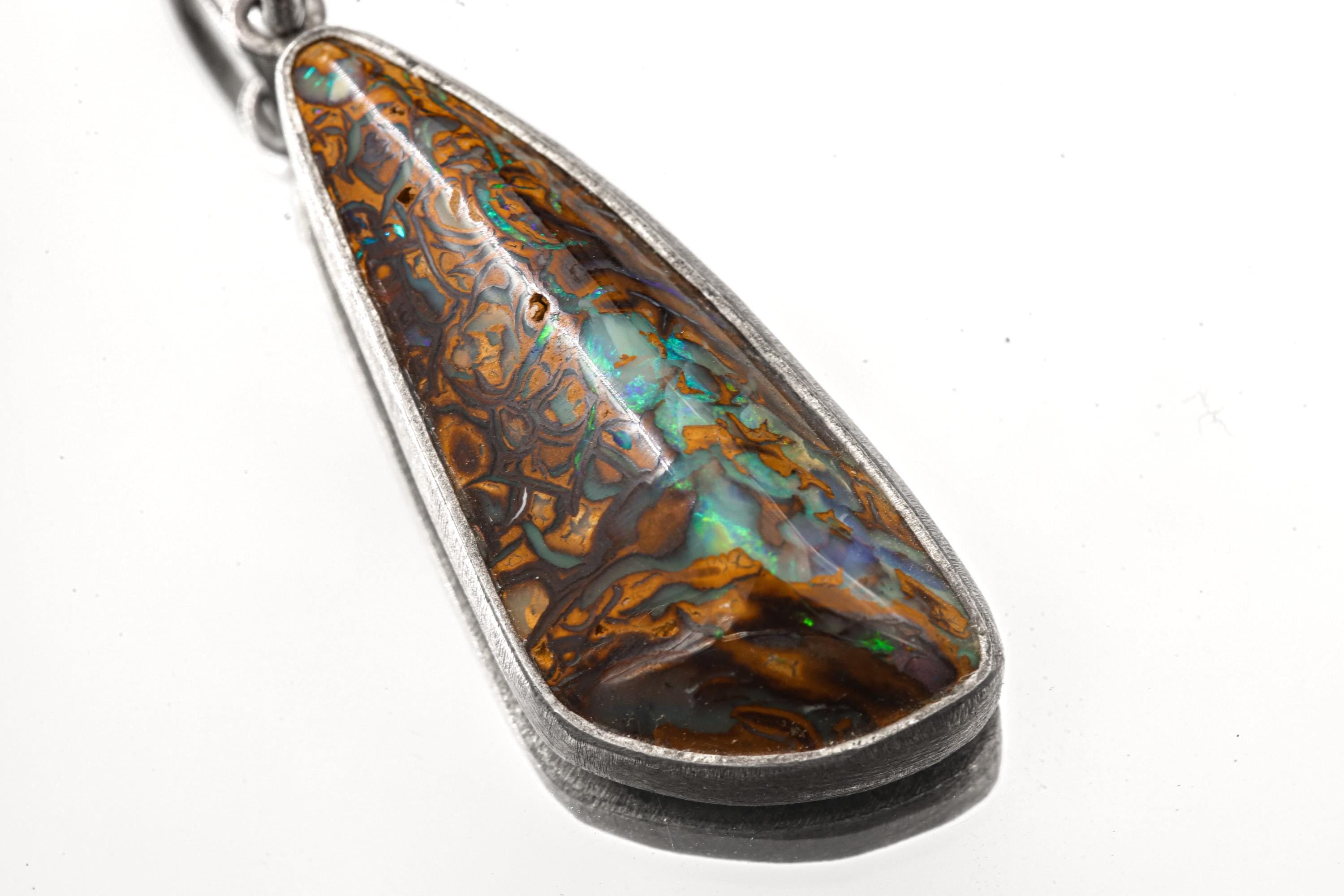 Boulder Opal Pendant: Australian Matrix Opal, 925 Silver Setting