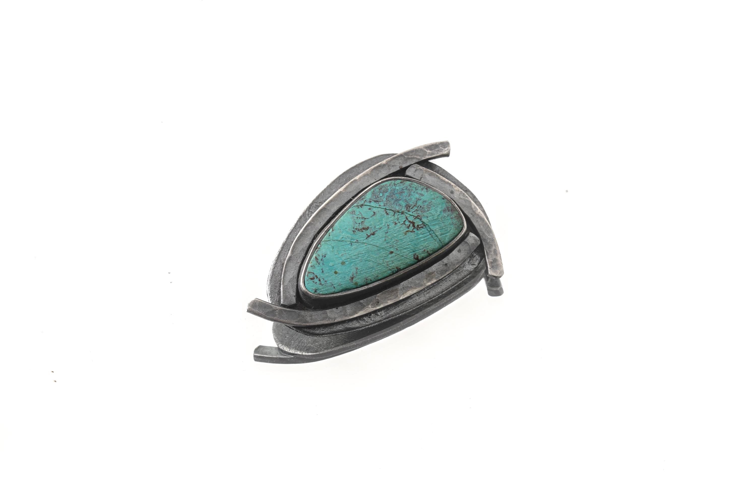 Chrysocolla Triangle Pendant: Oxidized Sterling Silver, Gemini Zodiac