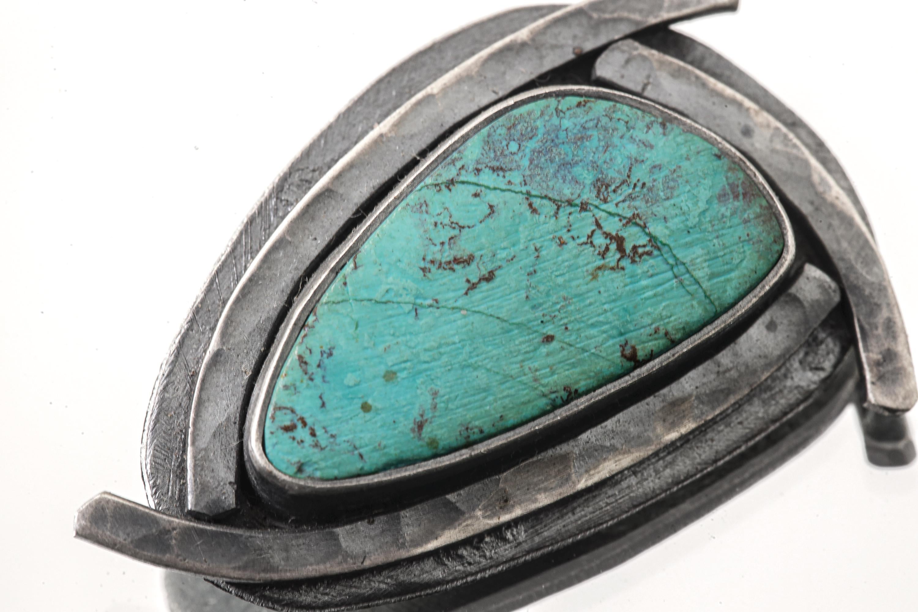 Chrysocolla Triangle Pendant: Oxidized Sterling Silver, Gemini Zodiac