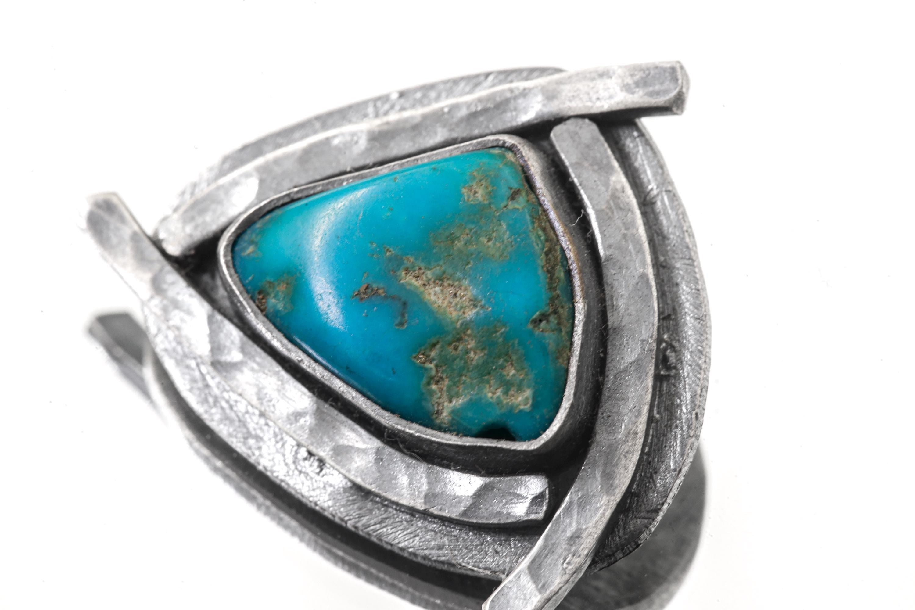 Sleeping Beauty Turquoise Triangle Pendant: Oxidized Sterling Silver, Handmade