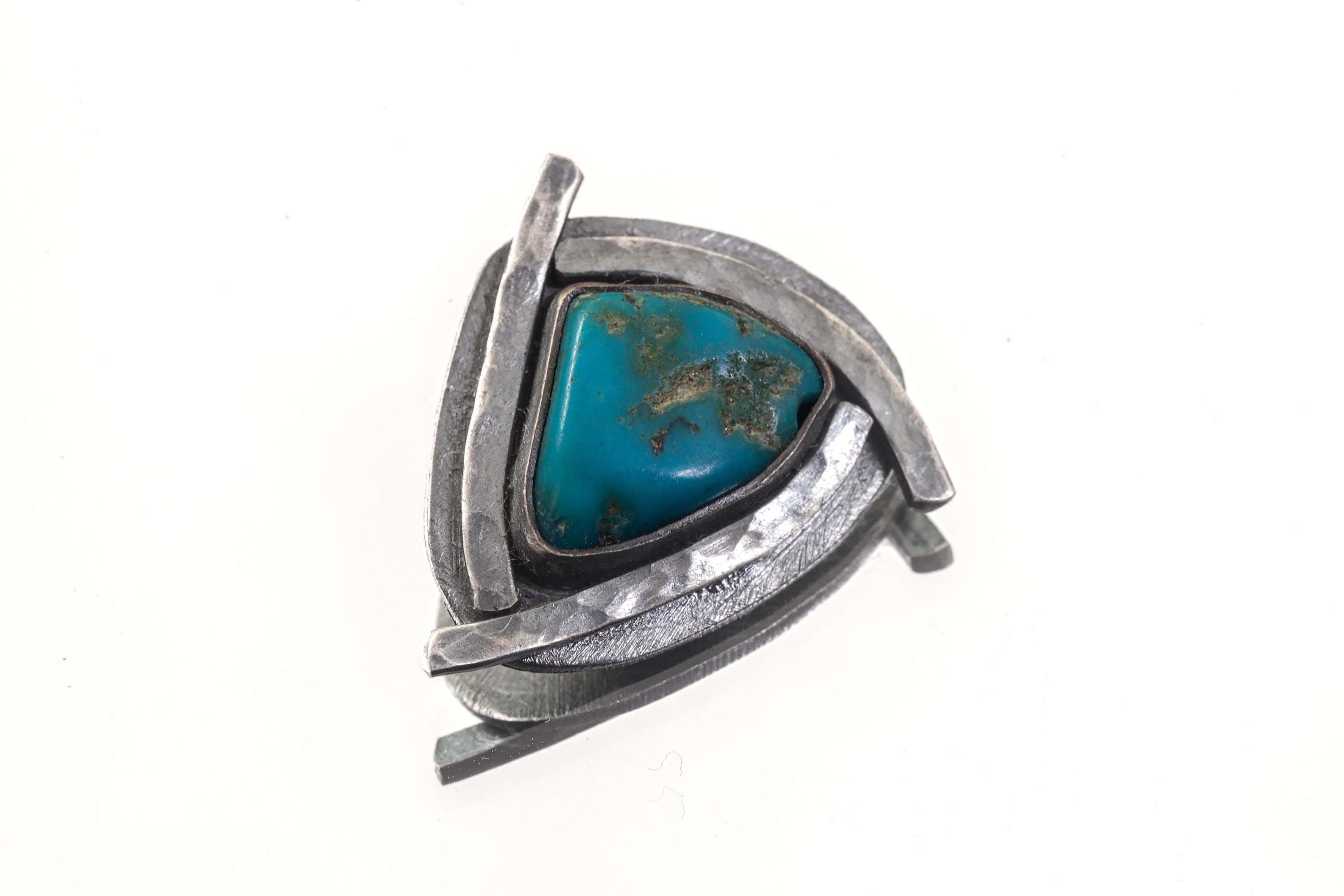 Sleeping Beauty Turquoise Triangle Pendant: Oxidized Sterling Silver, Handmade