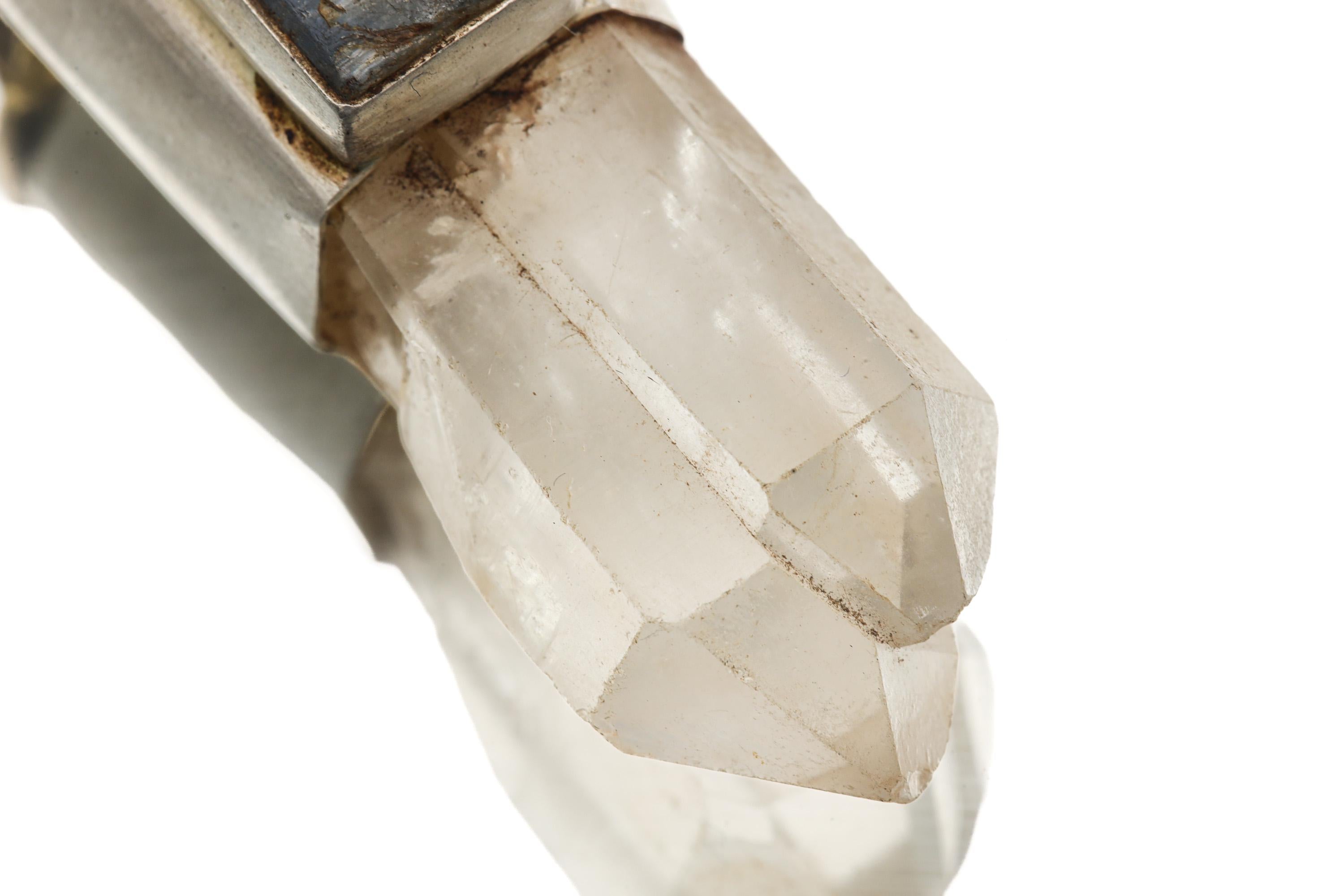 Himalayan Quartz & Kyanite Pendant: Sterling Silver Dog Amulet