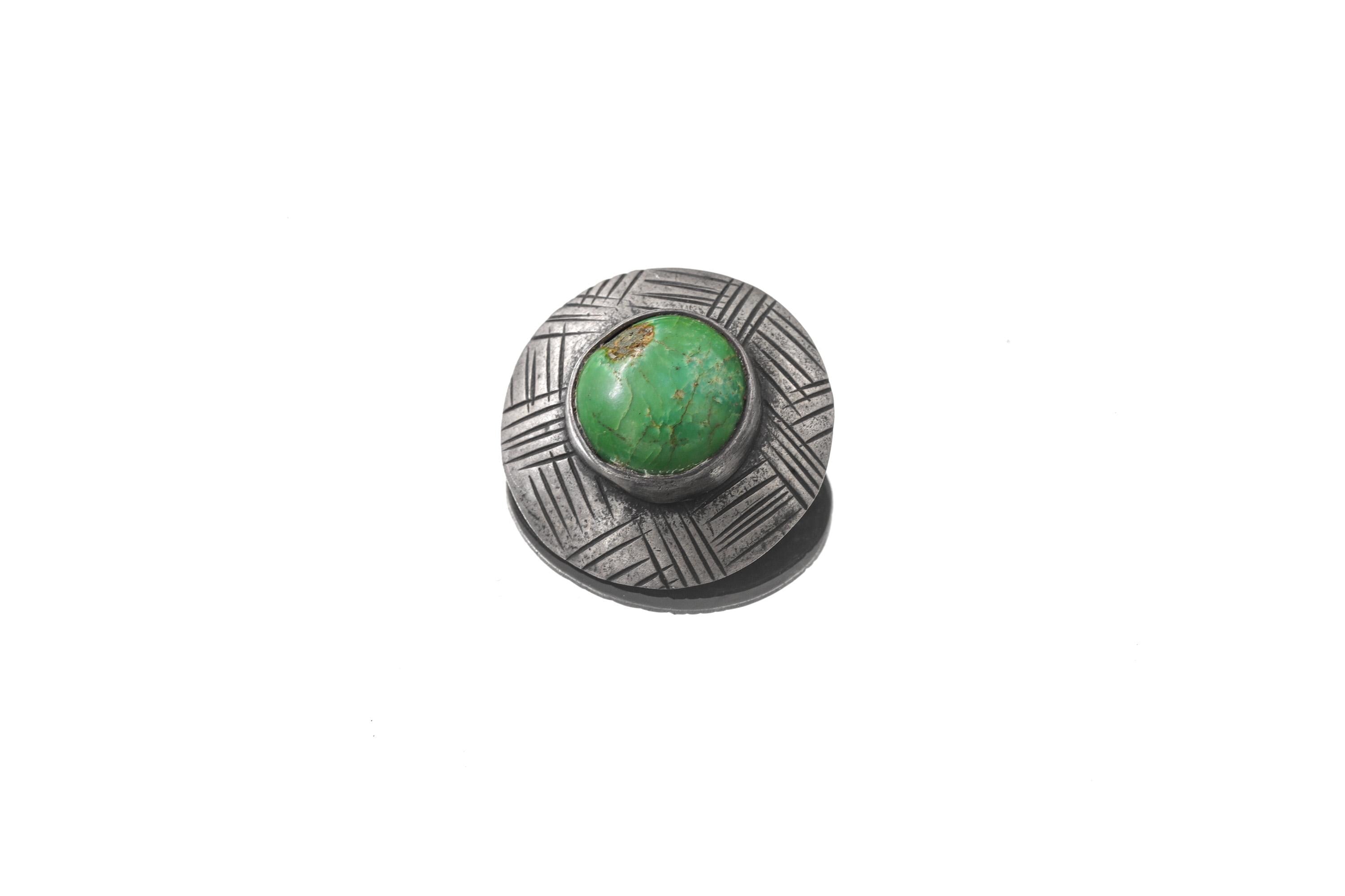 Green Turquoise Shield Pendant: Oxidized Sterling Silver, Handmade