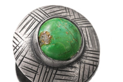 Green Turquoise Shield Pendant: Oxidized Sterling Silver, Handmade