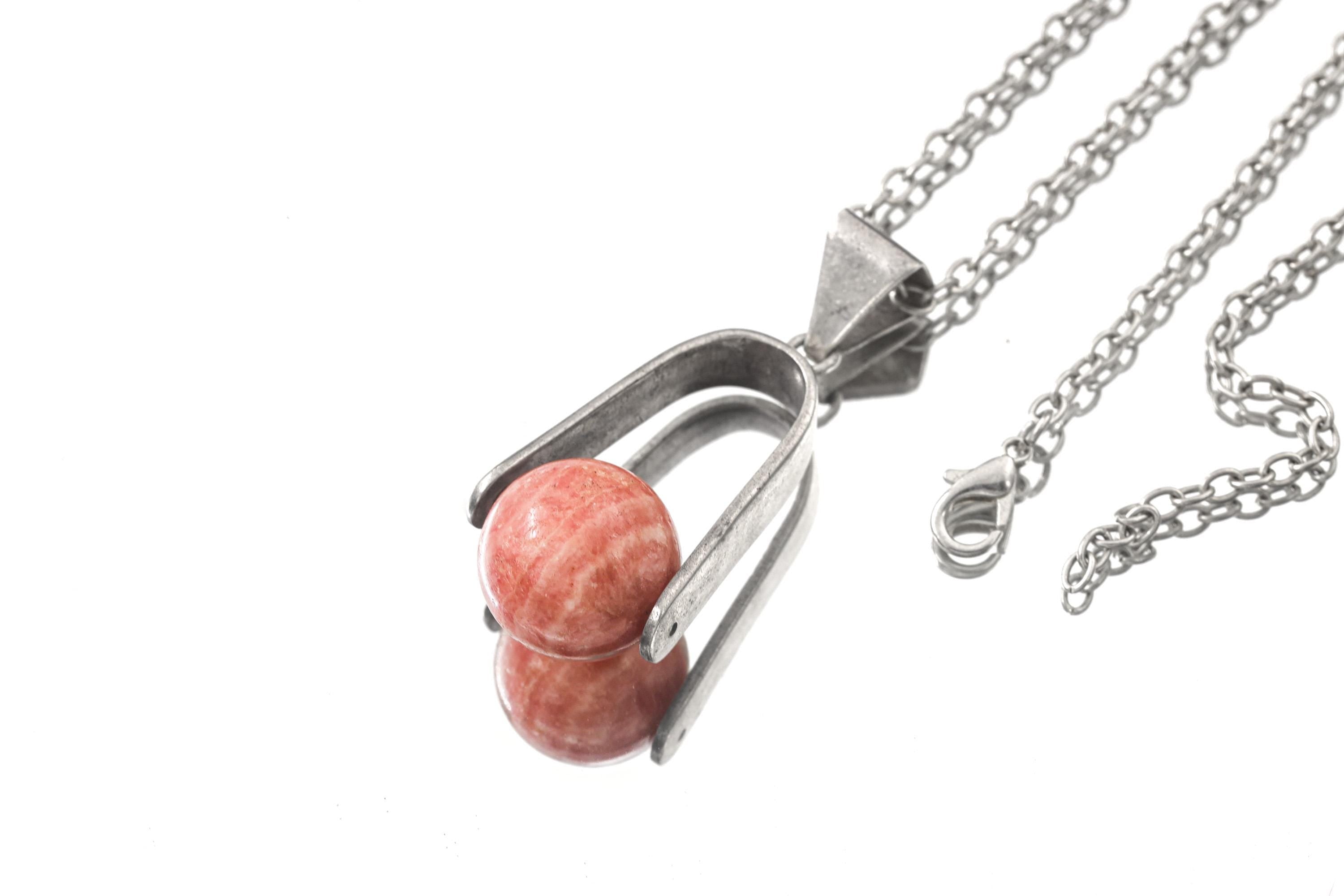 Rotating Rhodochrosite Orb Sphere - Sterling Silver Pendant - Shiny Finish