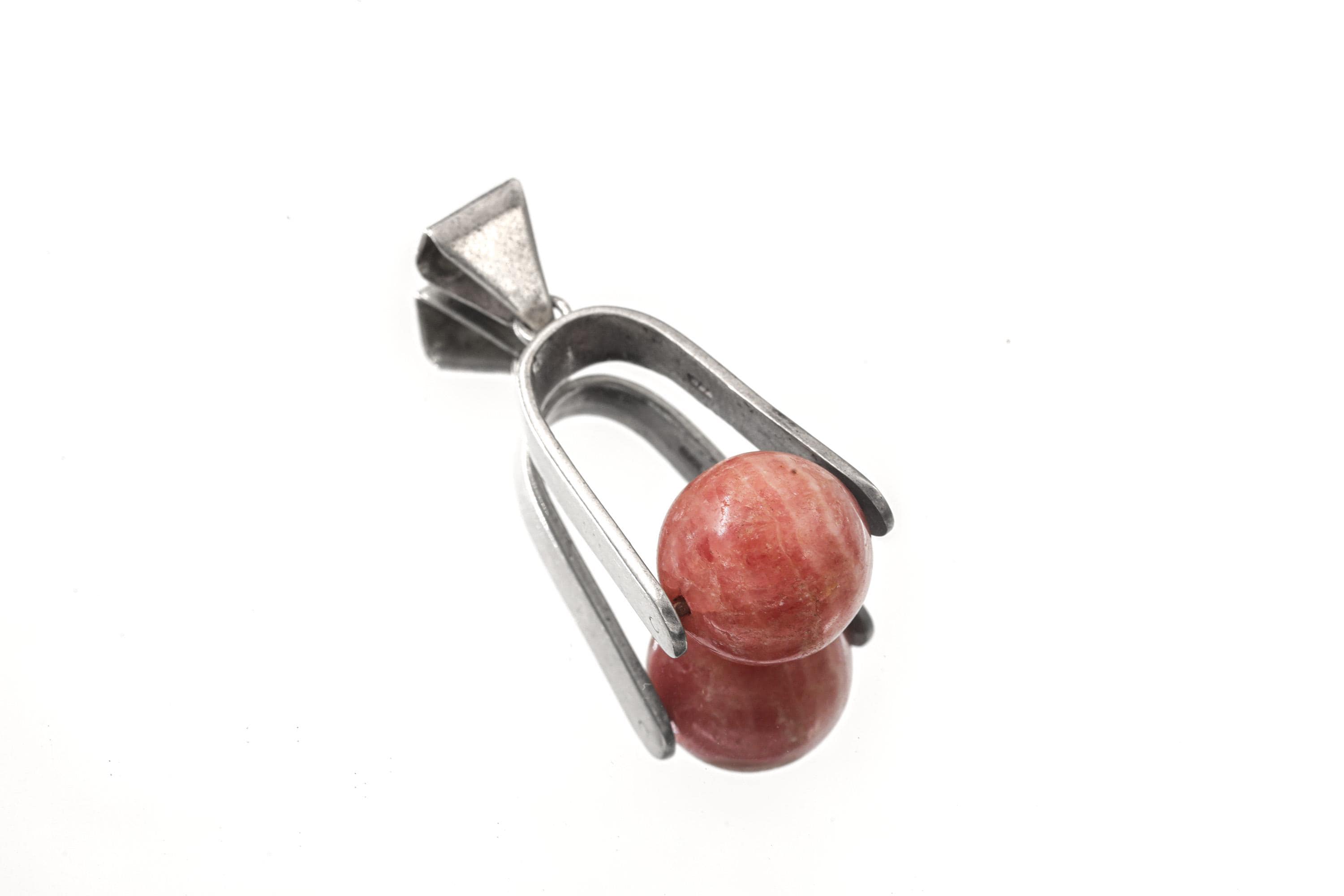 Rotating Rhodochrosite Orb Sphere - Sterling Silver Pendant - Shiny Finish