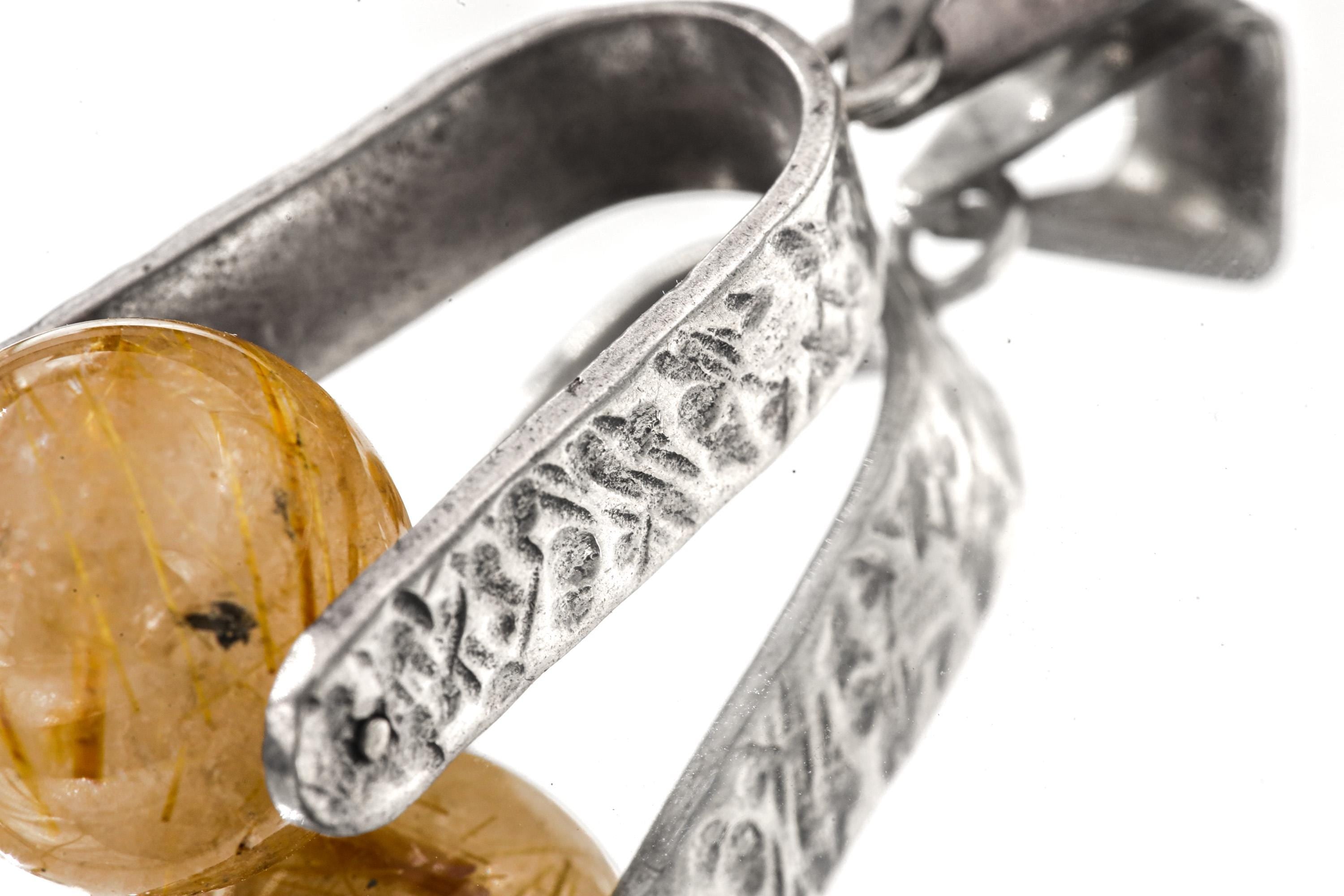 Golden Rutilated Quartz Spinning Pendant 925 Sterling Silver Sphere Necklace Solar Plexus Crown Chakra Gift