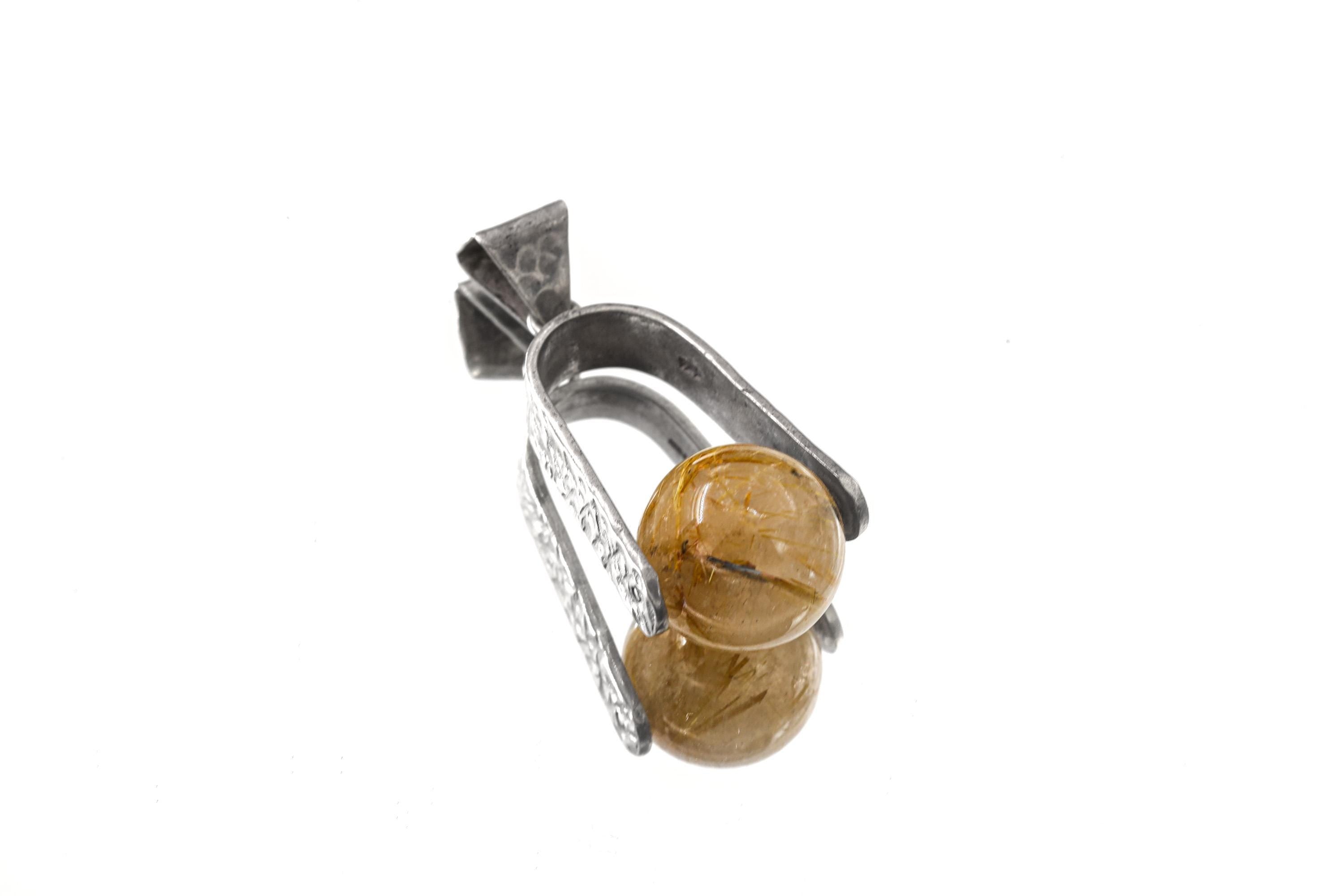 Golden Rutilated Quartz Spinning Pendant 925 Sterling Silver Sphere Necklace Solar Plexus Crown Chakra Gift