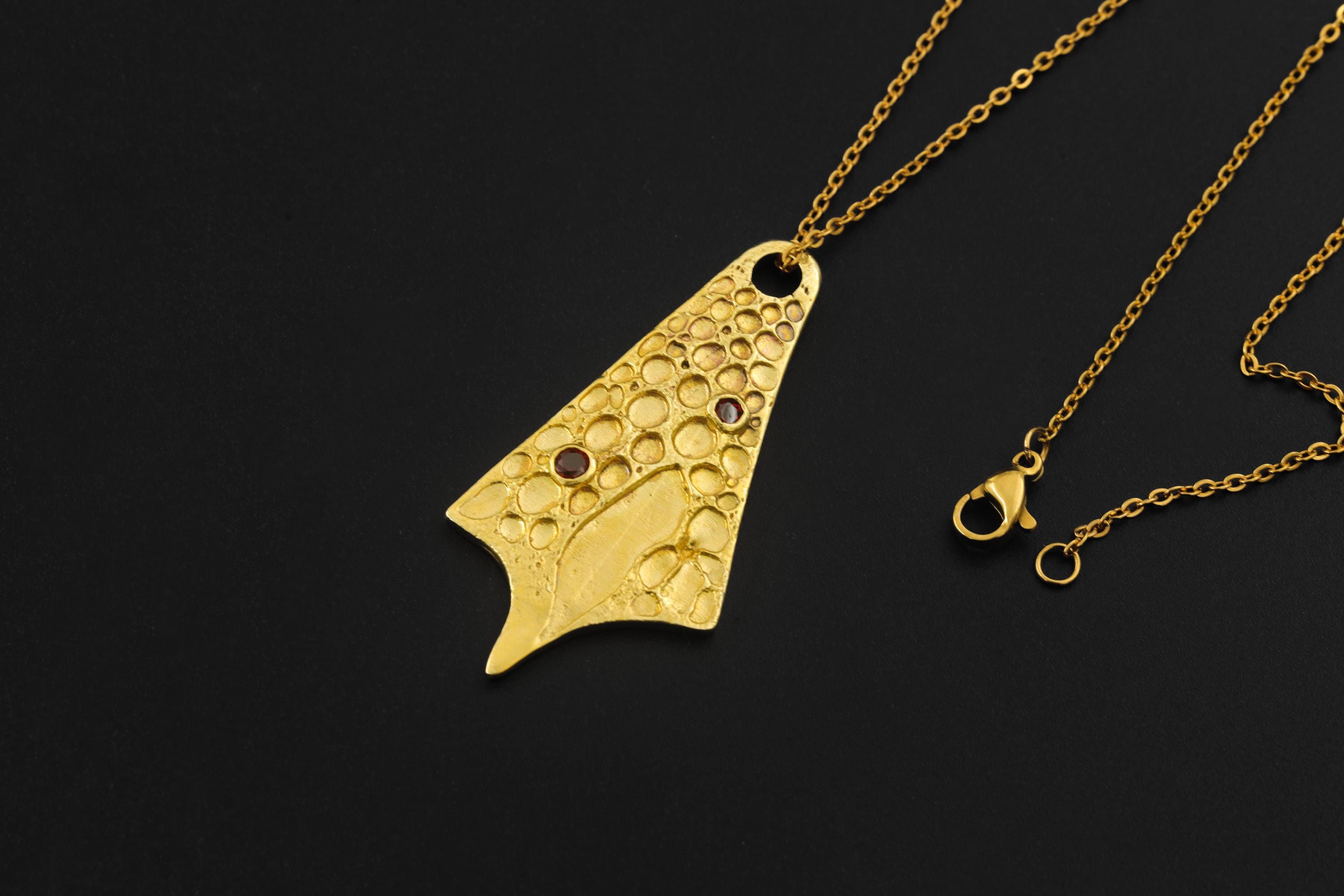 Handmade 18k Gold Plated Garnet Pendant, Abstract Sculptural Necklace