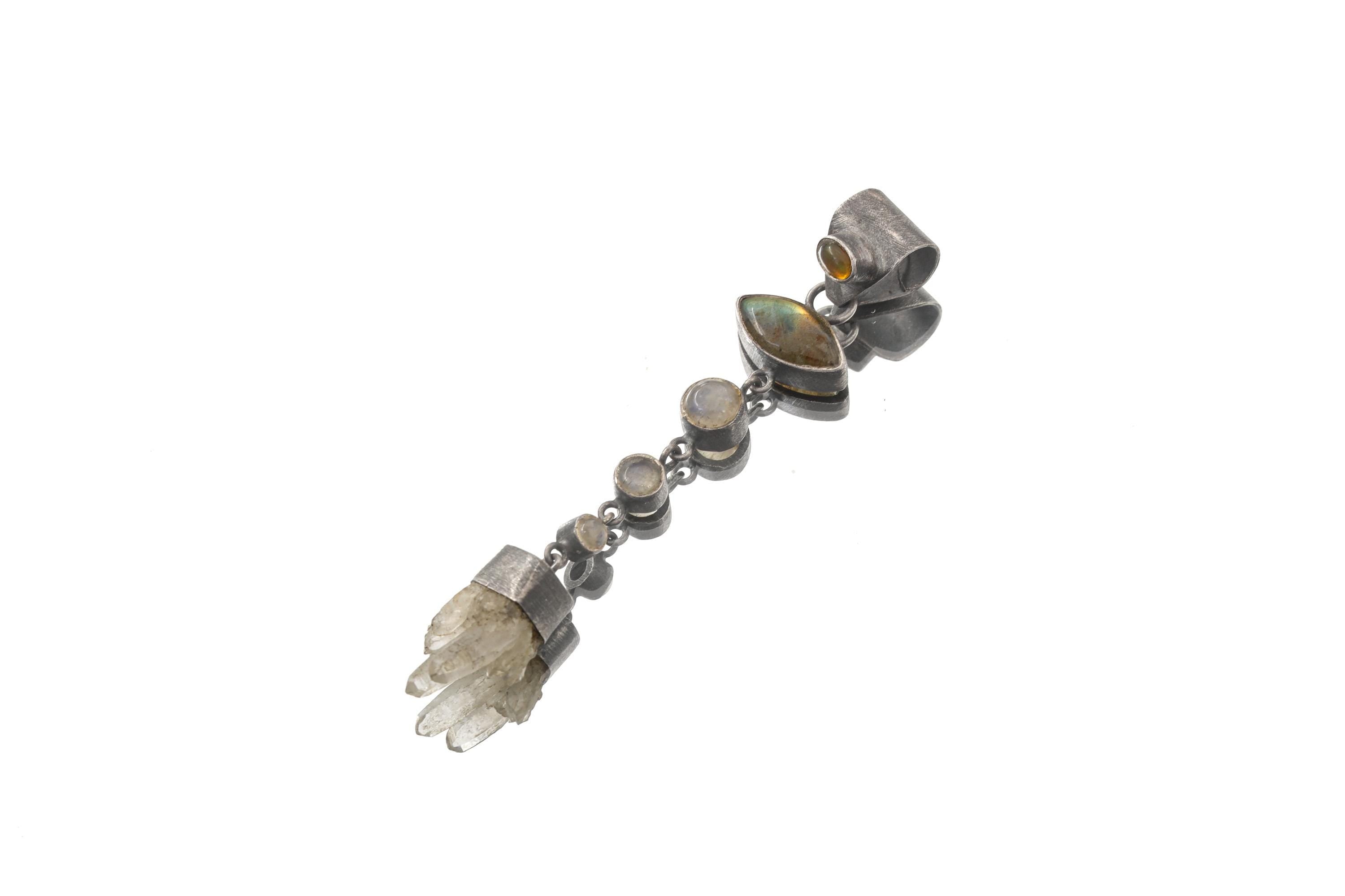 Sterling Silver Celestial Pendant: Opal, Labradorite, Moonstone & Quartz
