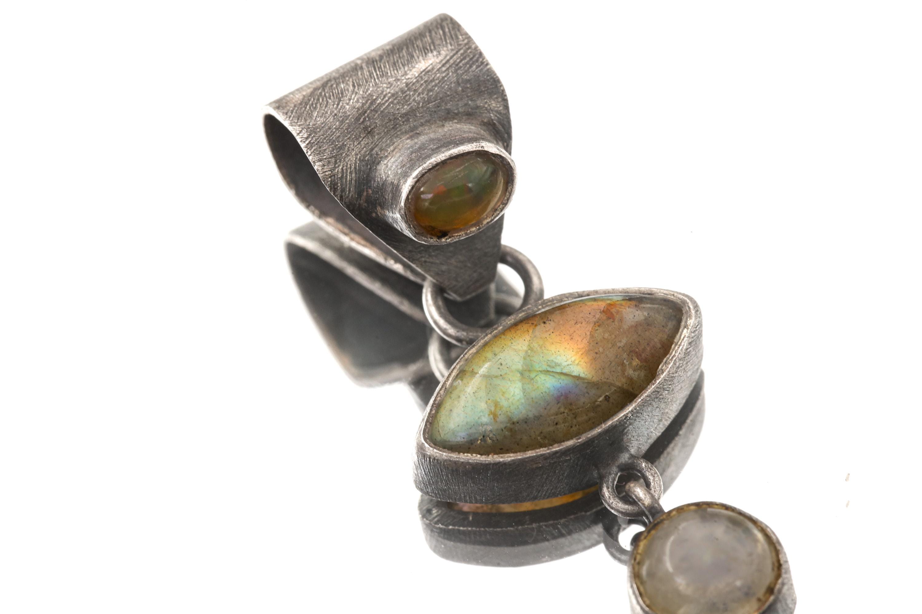 Sterling Silver Celestial Pendant: Opal, Labradorite, Moonstone & Quartz