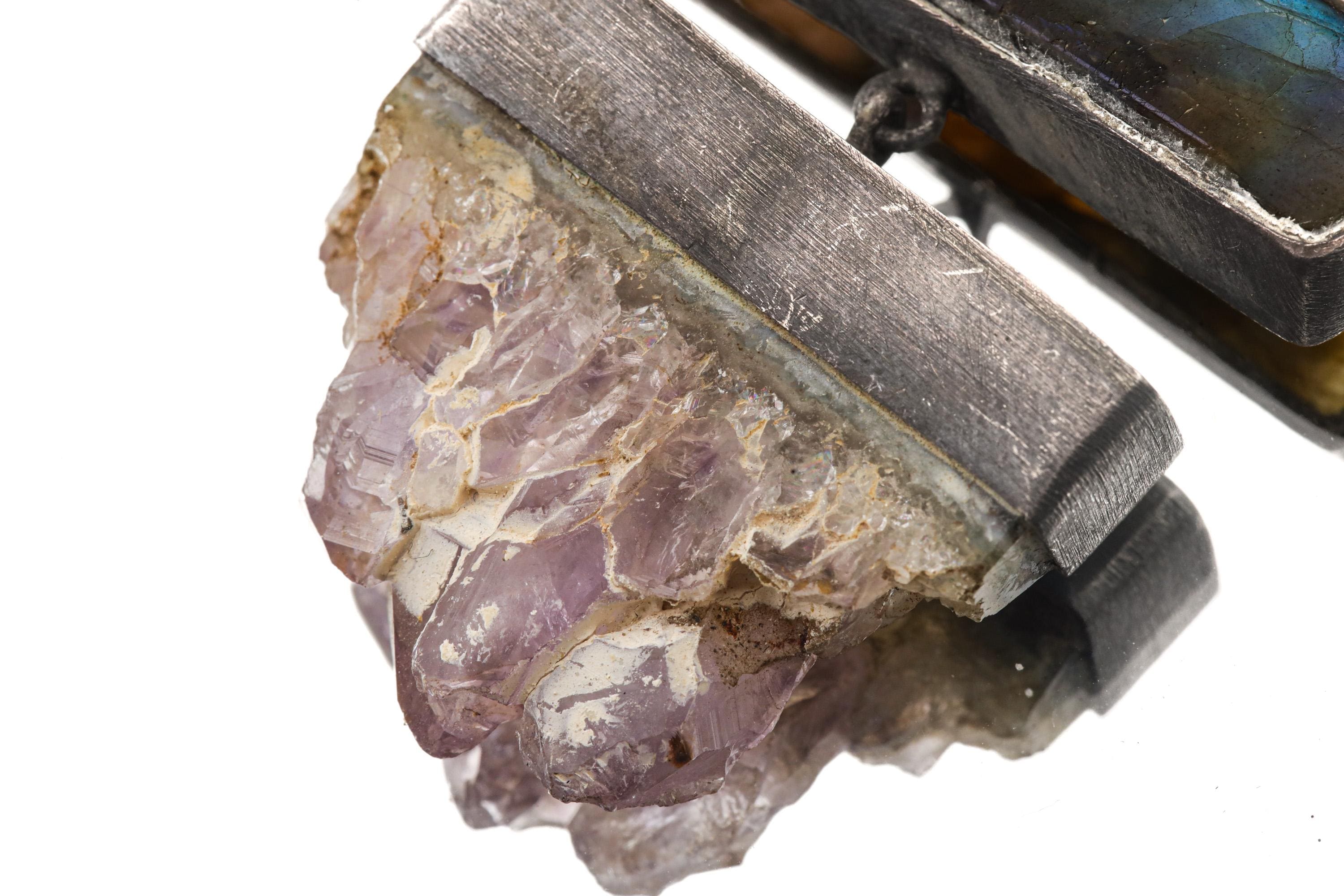 Amethyst Labradorite Opal Quartz Pendant 925 Sterling Silver Lemurian Crystal Crown Third Eye Chakra Gift