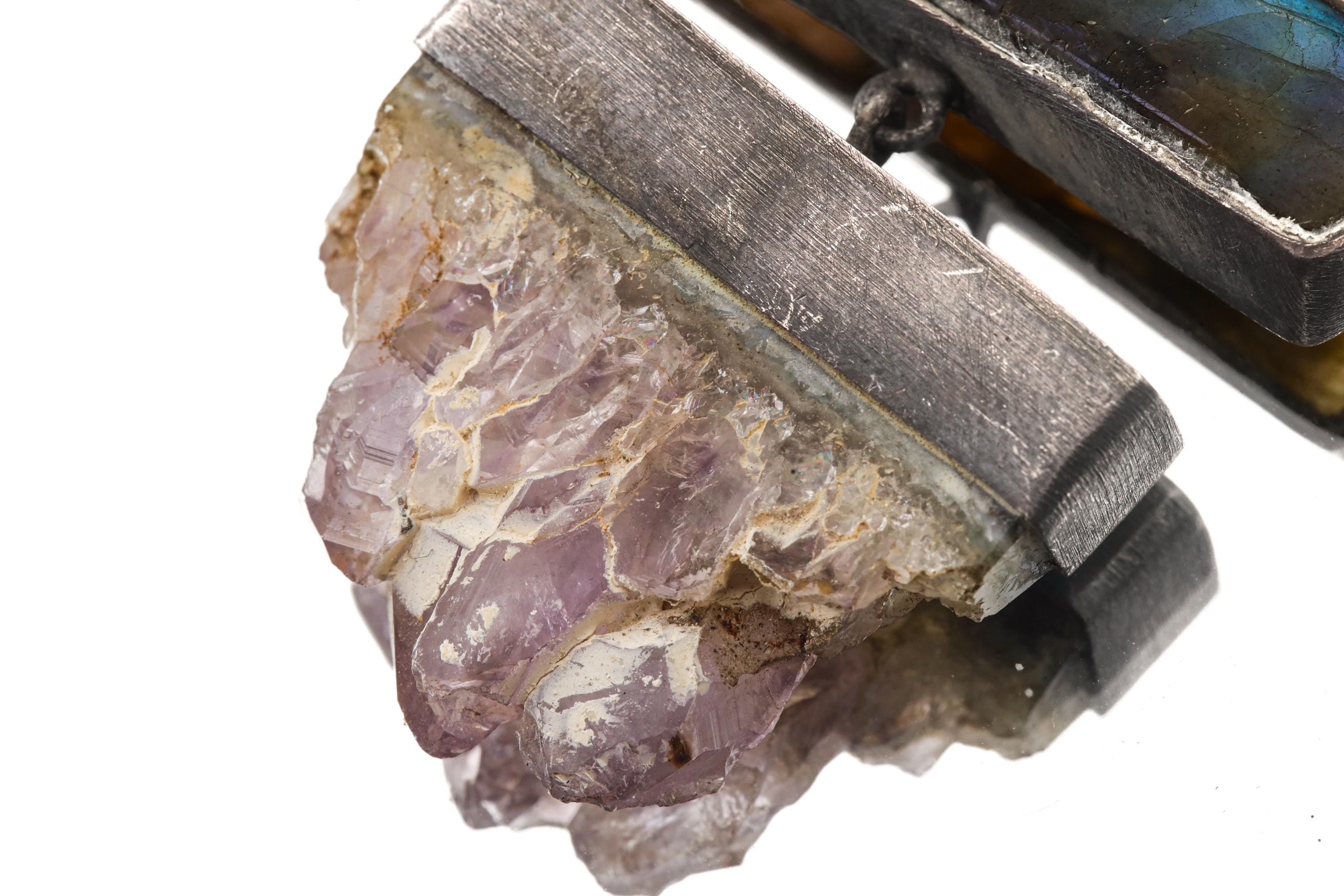 Amethyst Labradorite Opal Quartz Pendant 925 Sterling Silver Lemurian Crystal Crown Third Eye Chakra Gift