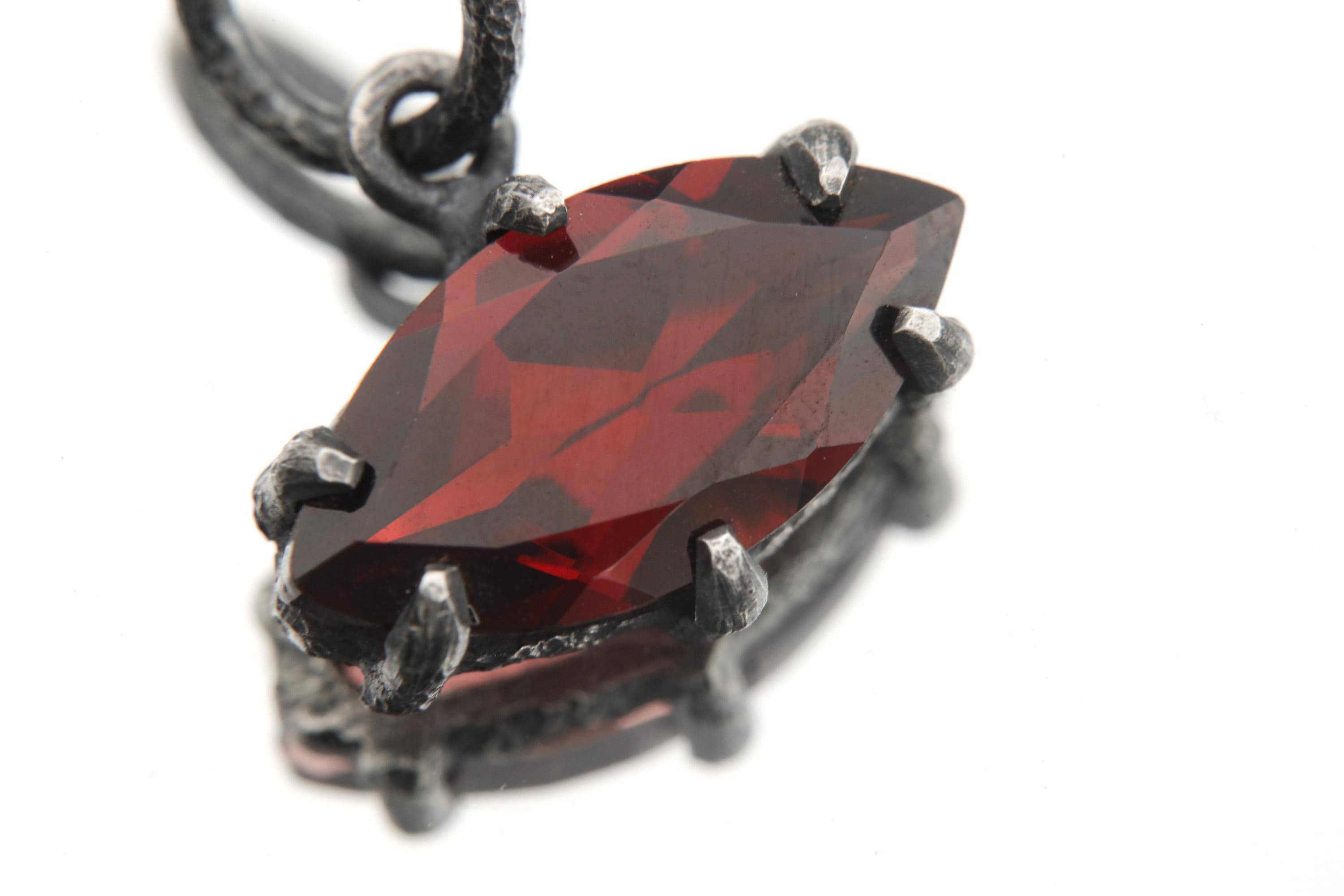 Garnet Marquise Pendant 925 Sterling Silver Sand Textured Oxidized Claw Necklace Root Chakra January Birthstone Gift