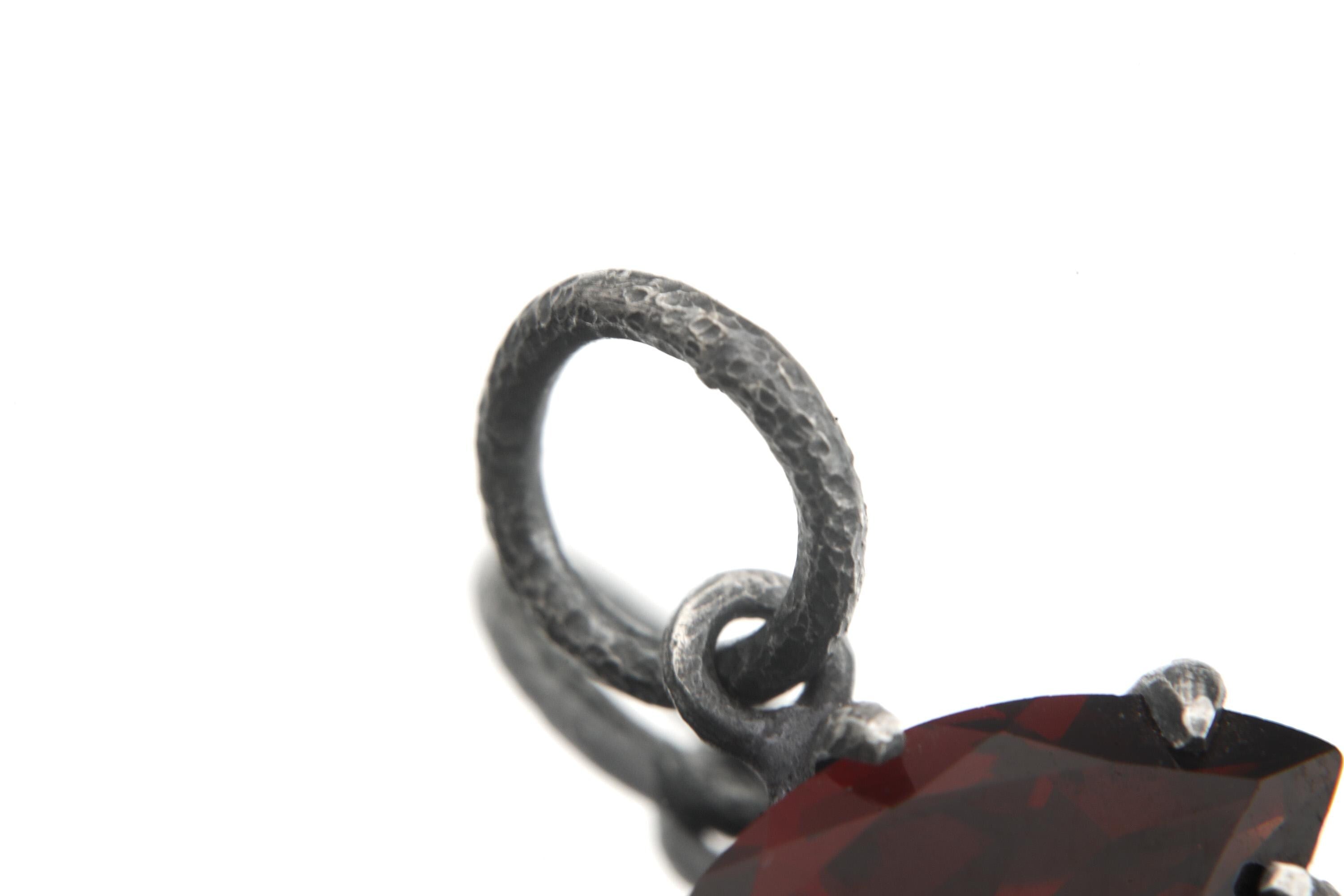 Garnet Marquise Pendant 925 Sterling Silver Sand Textured Oxidized Claw Necklace Root Chakra January Birthstone Gift