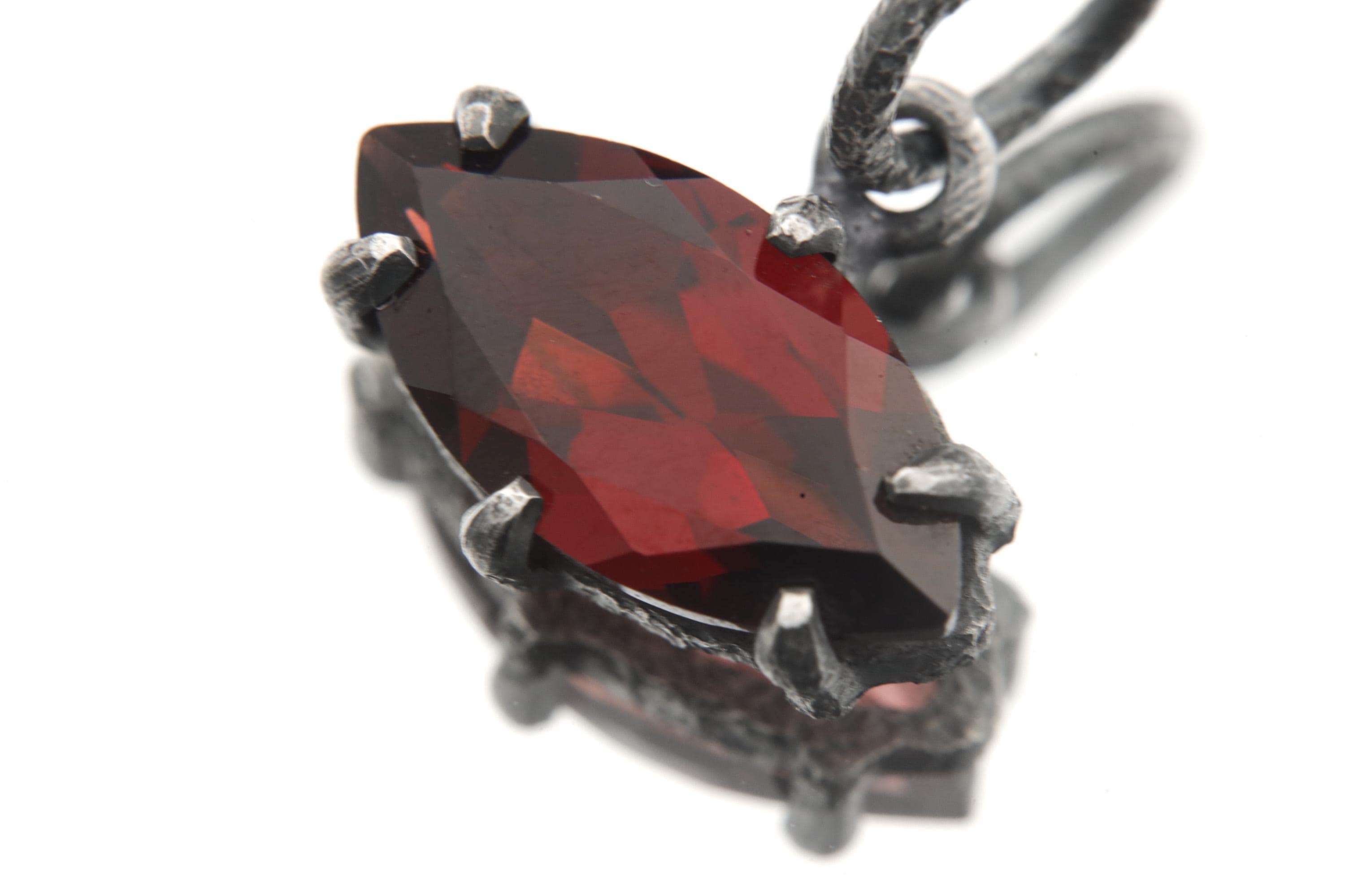 Garnet Marquise Pendant 925 Sterling Silver Sand Textured Oxidized Claw Necklace Root Chakra January Birthstone Gift