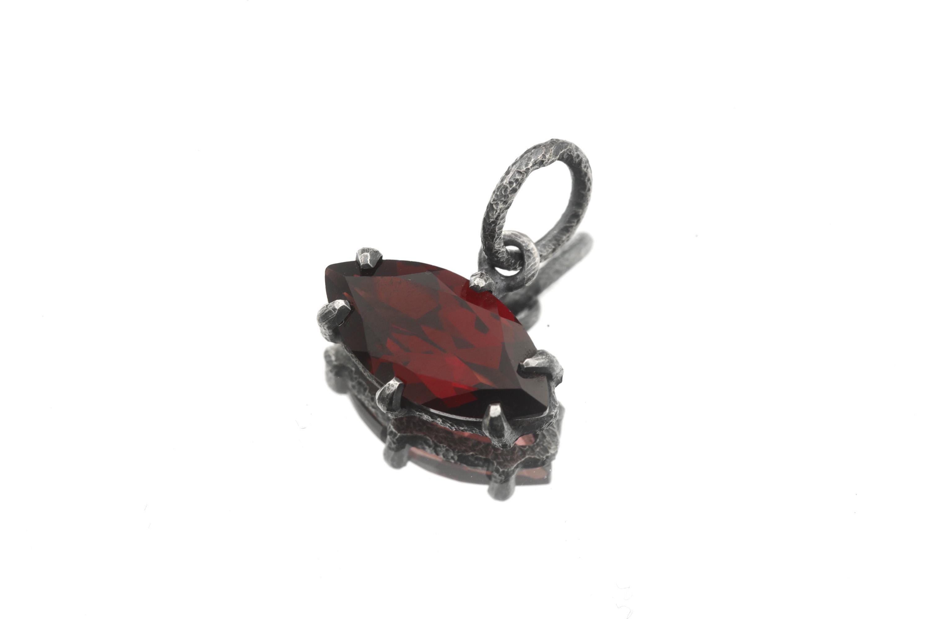 Garnet Marquise Pendant 925 Sterling Silver Sand Textured Oxidized Claw Necklace Root Chakra January Birthstone Gift